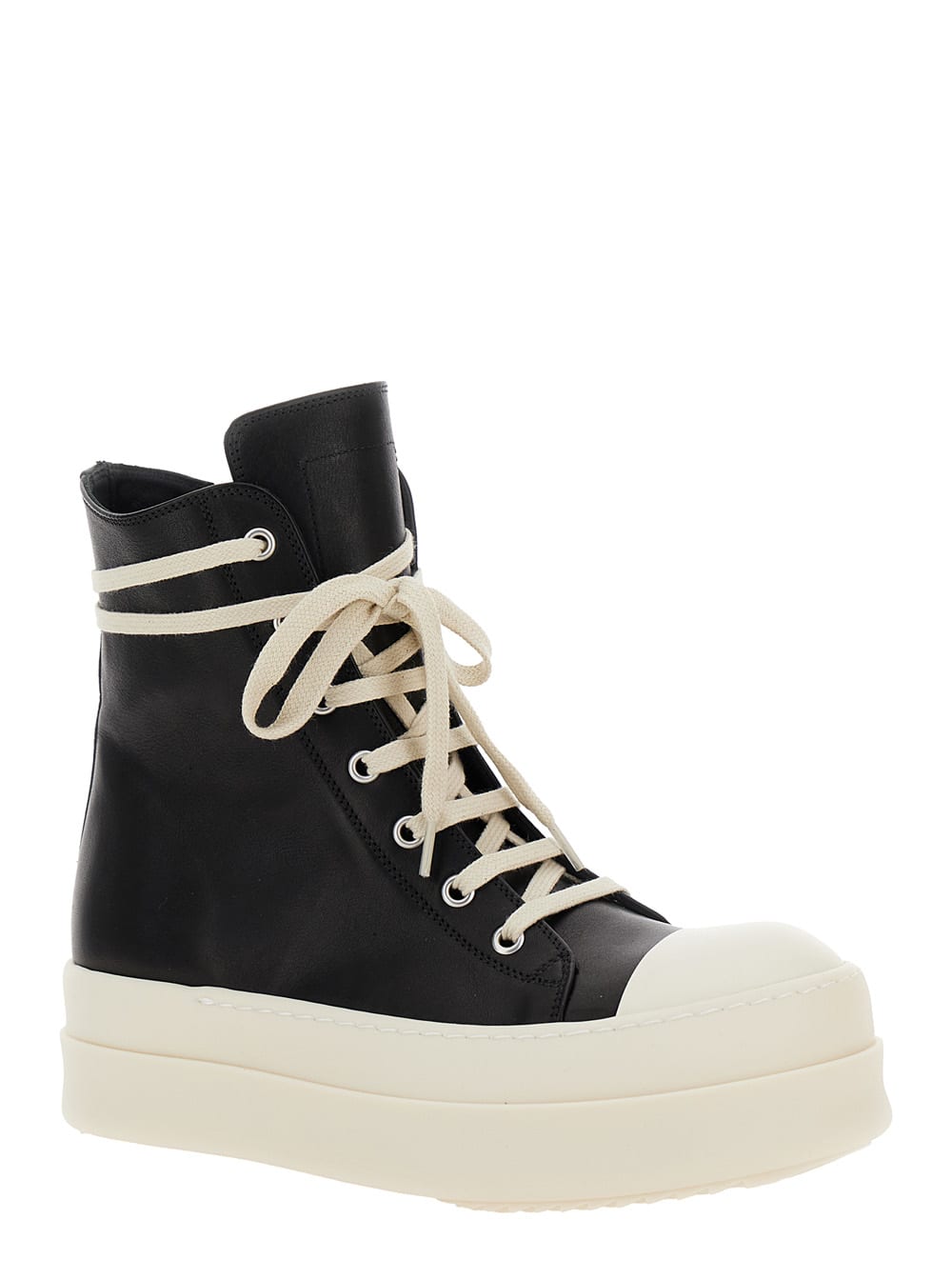 Shop Rick Owens Mega Bumper Black High Top Sneakers With Oversized Laces And Platform In Leather Woman In White