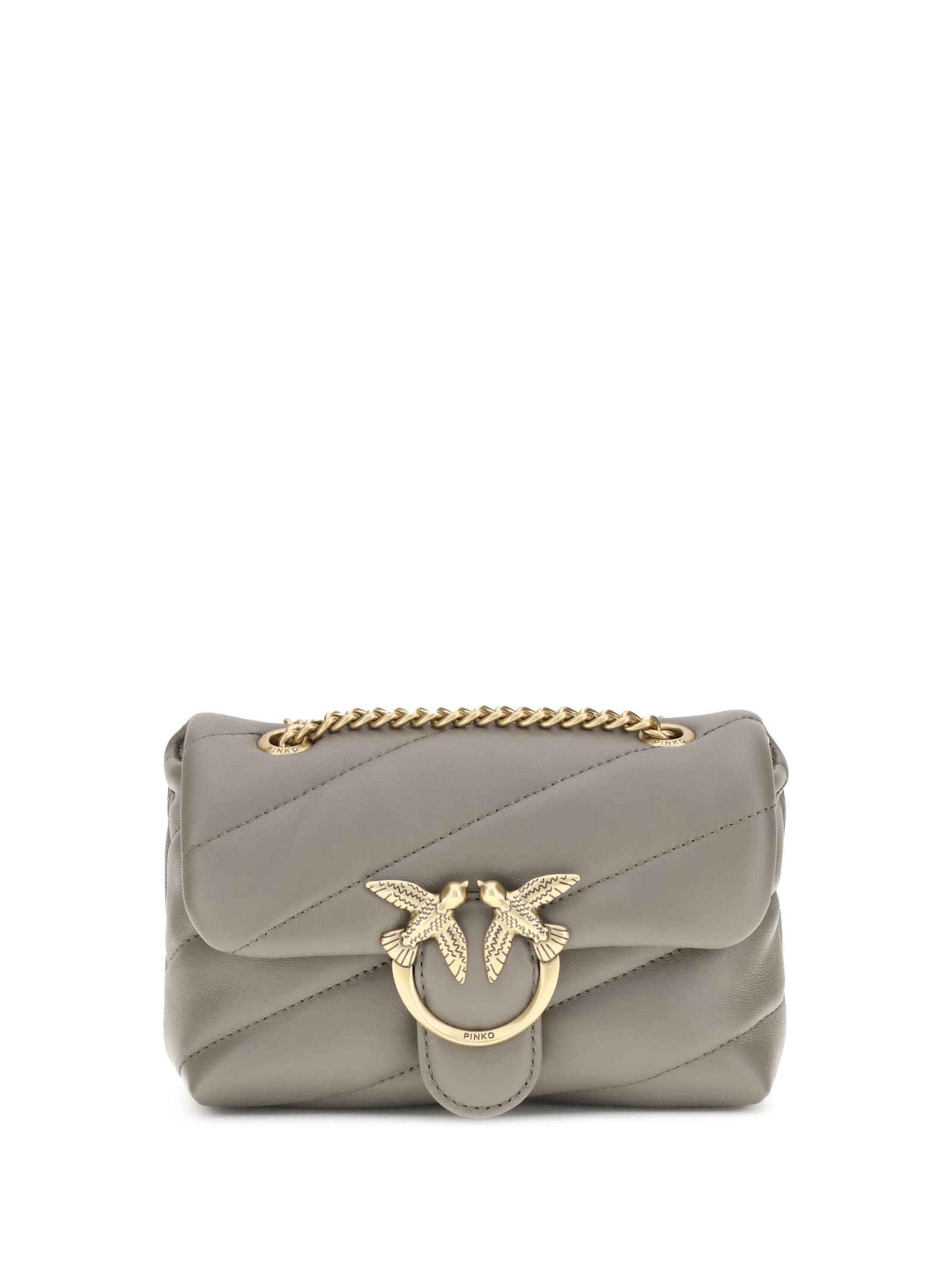 Pinko Love Quilted Logo-embellished Shoulder Bag In Gray