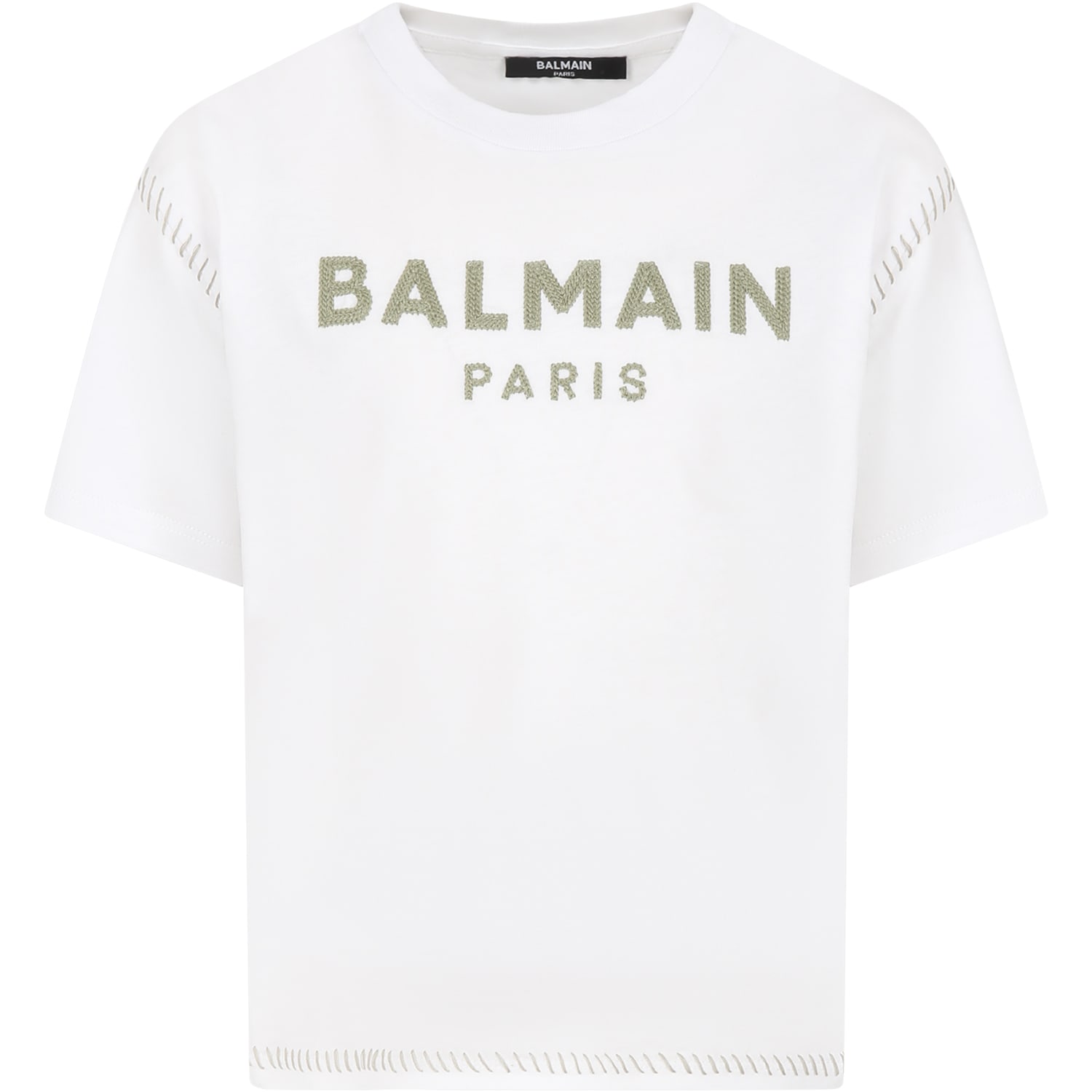 Balmain White T-shirt For Kids With Logo