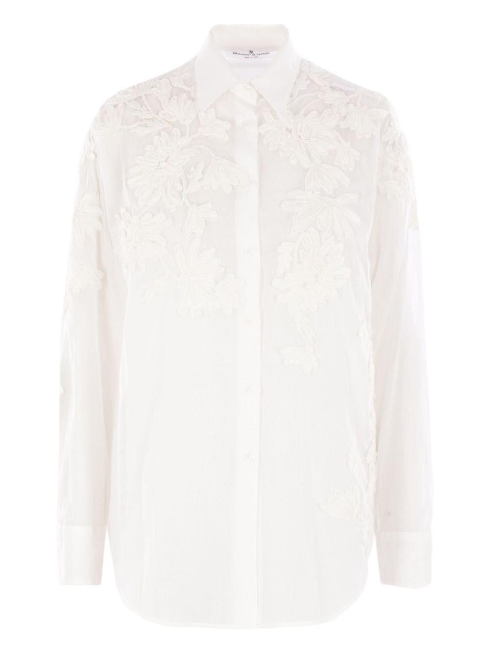Ermanno Scervino Handmade Ribbon Floral Embroidery Oversized Muslin Shirt In White