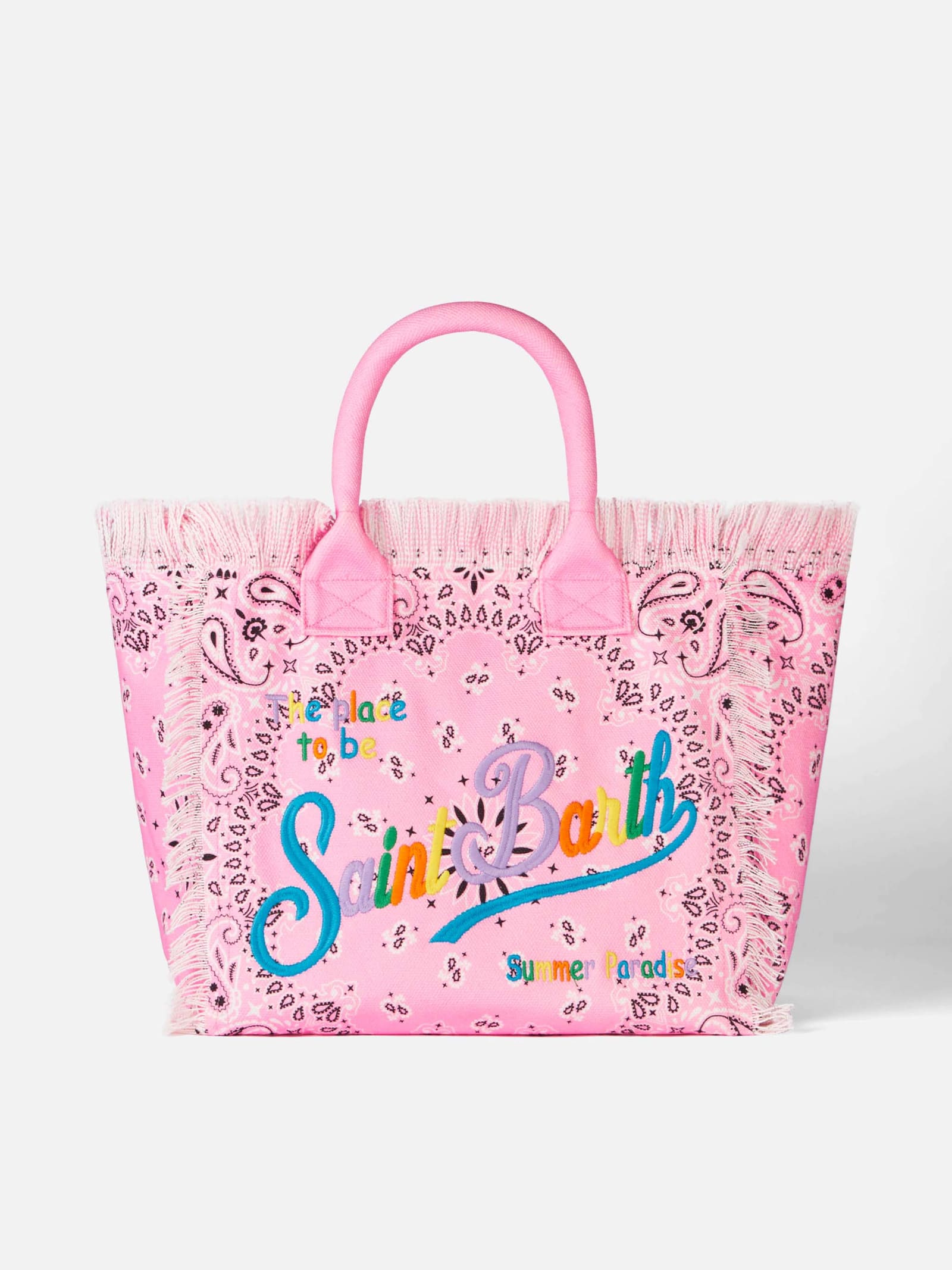 Mc2 Saint Barth Vanity Canvas Shoulder Bag With Pink Bandanna Print
