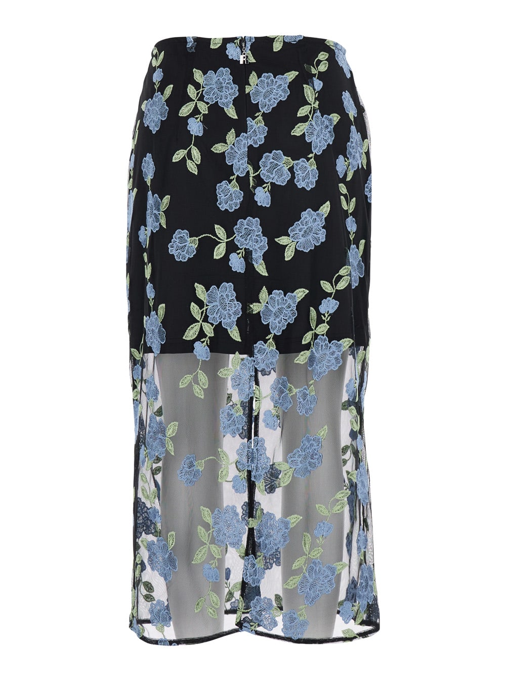 Rotate Birger Christensen Rotate Black Pencil Skirt With Mesh Panels And All-over Floral Motif In Tech Fabric Woman In Black