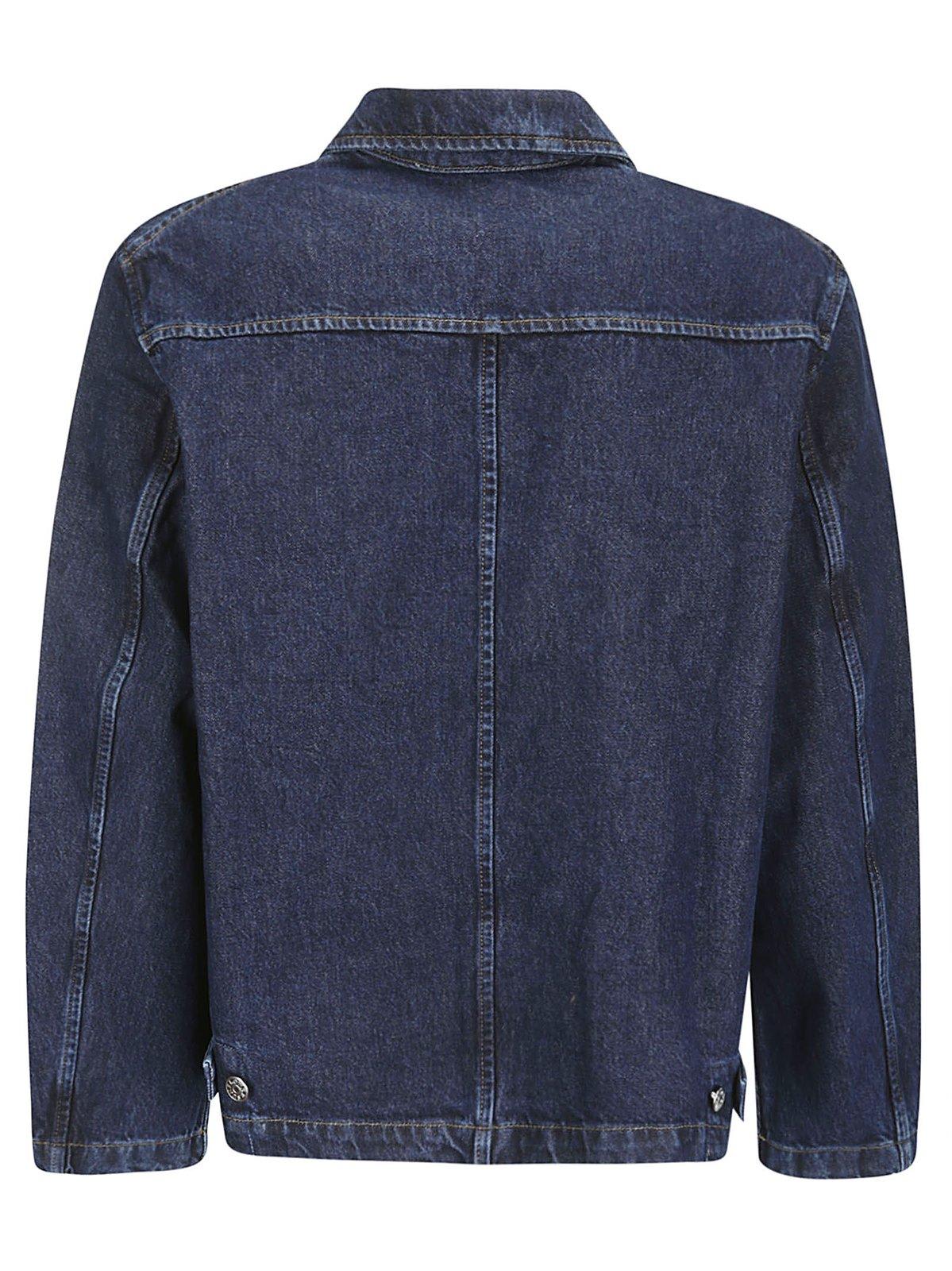 Shop Sunflower Spread Collared Buttoned Denim Jacket In Blue