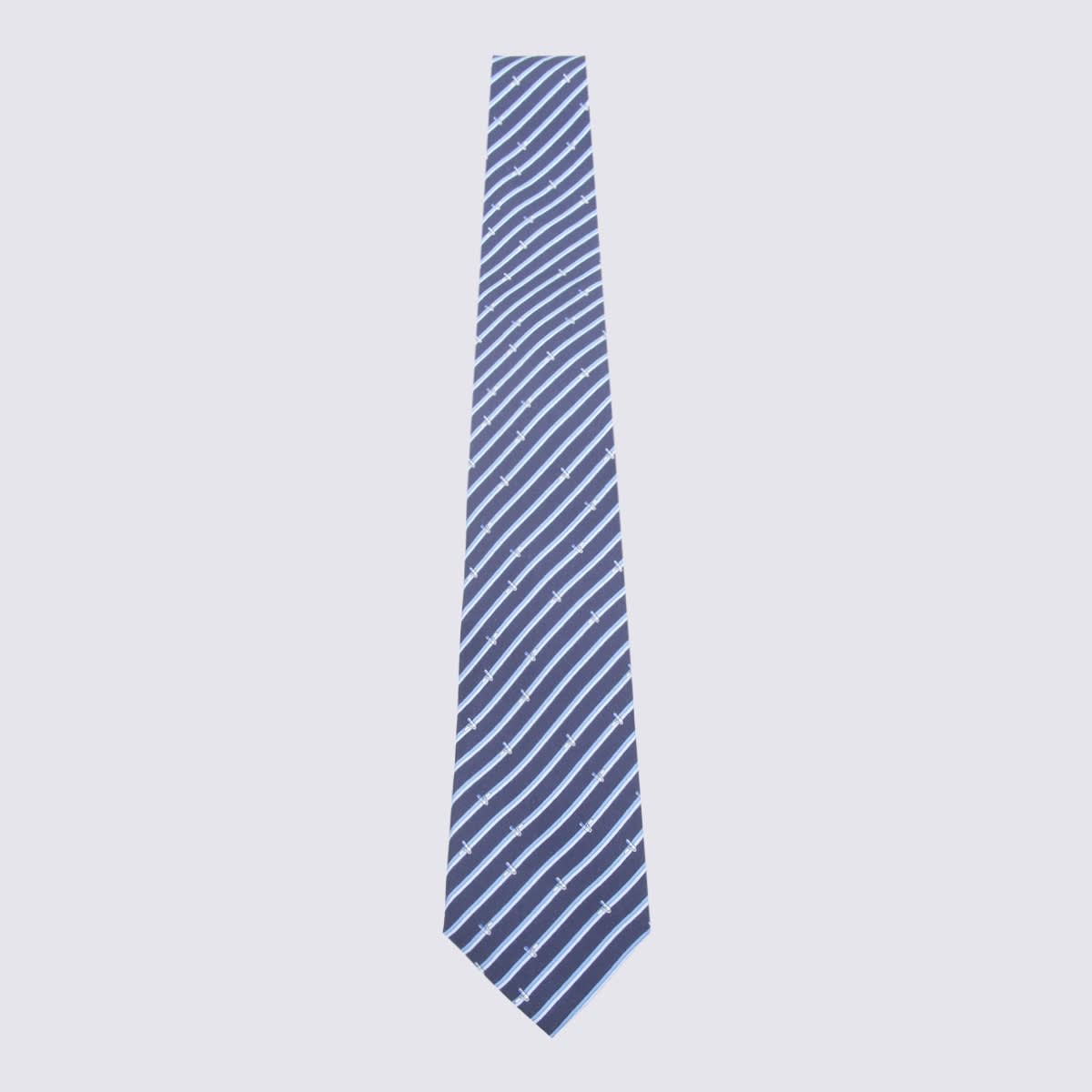 Shop Ferragamo Navy And Light Blue Silk Stripe Tie In Navy/light Blue