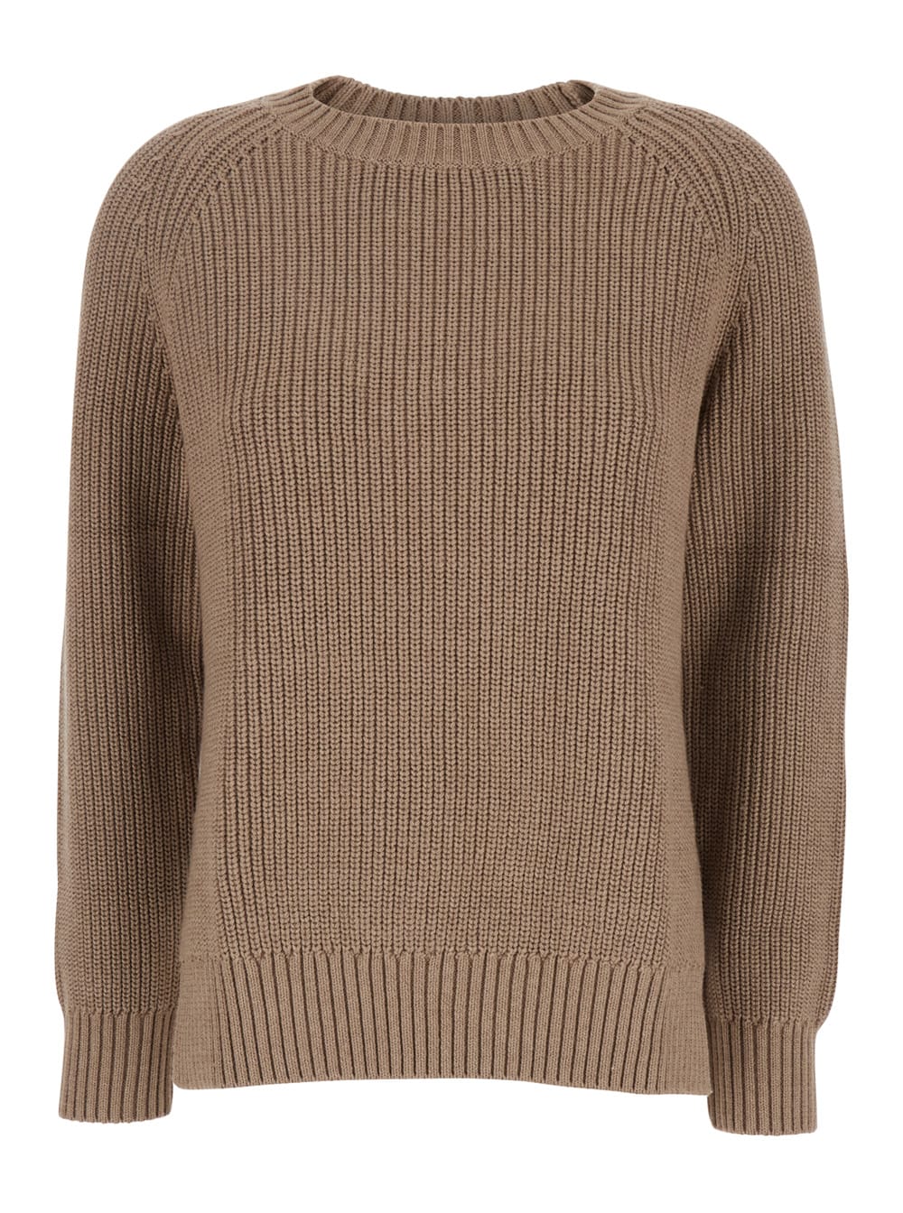 Parosh Brown Knit Crewneck Sweater In Cotton And Cashmere Blend Woman