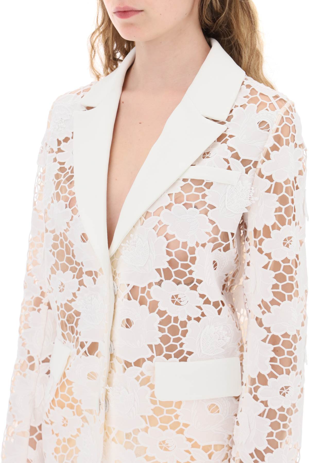 Shop Self-portrait Cotton Floral Lace Jacket In White (white)