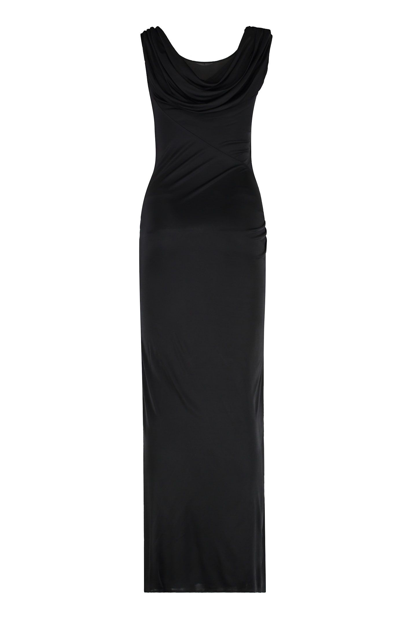 Versace Asymmetric Neck Viscose Long Dress In Black
