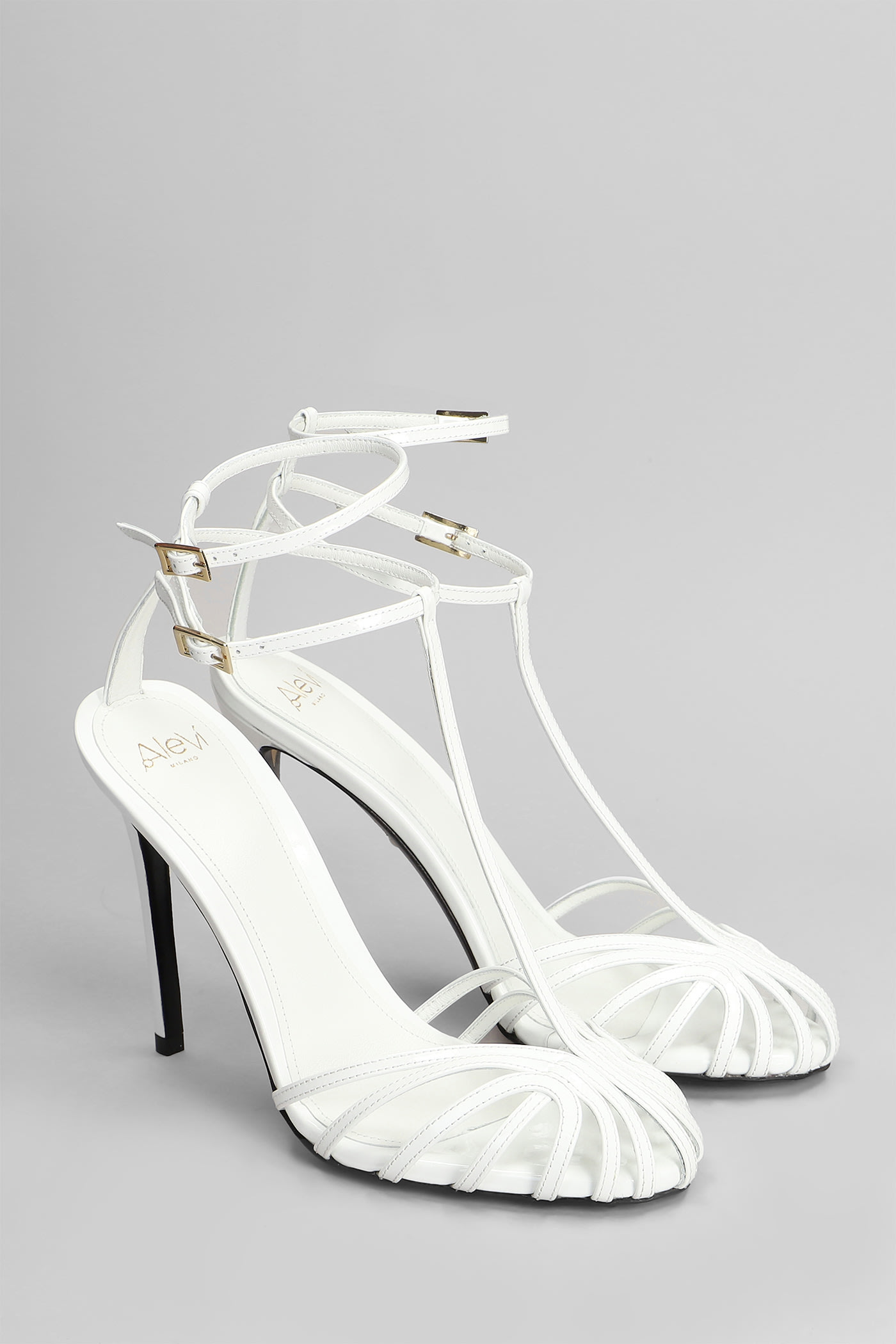 Alevì Ally 095 Sandals In White Patent Leather In White