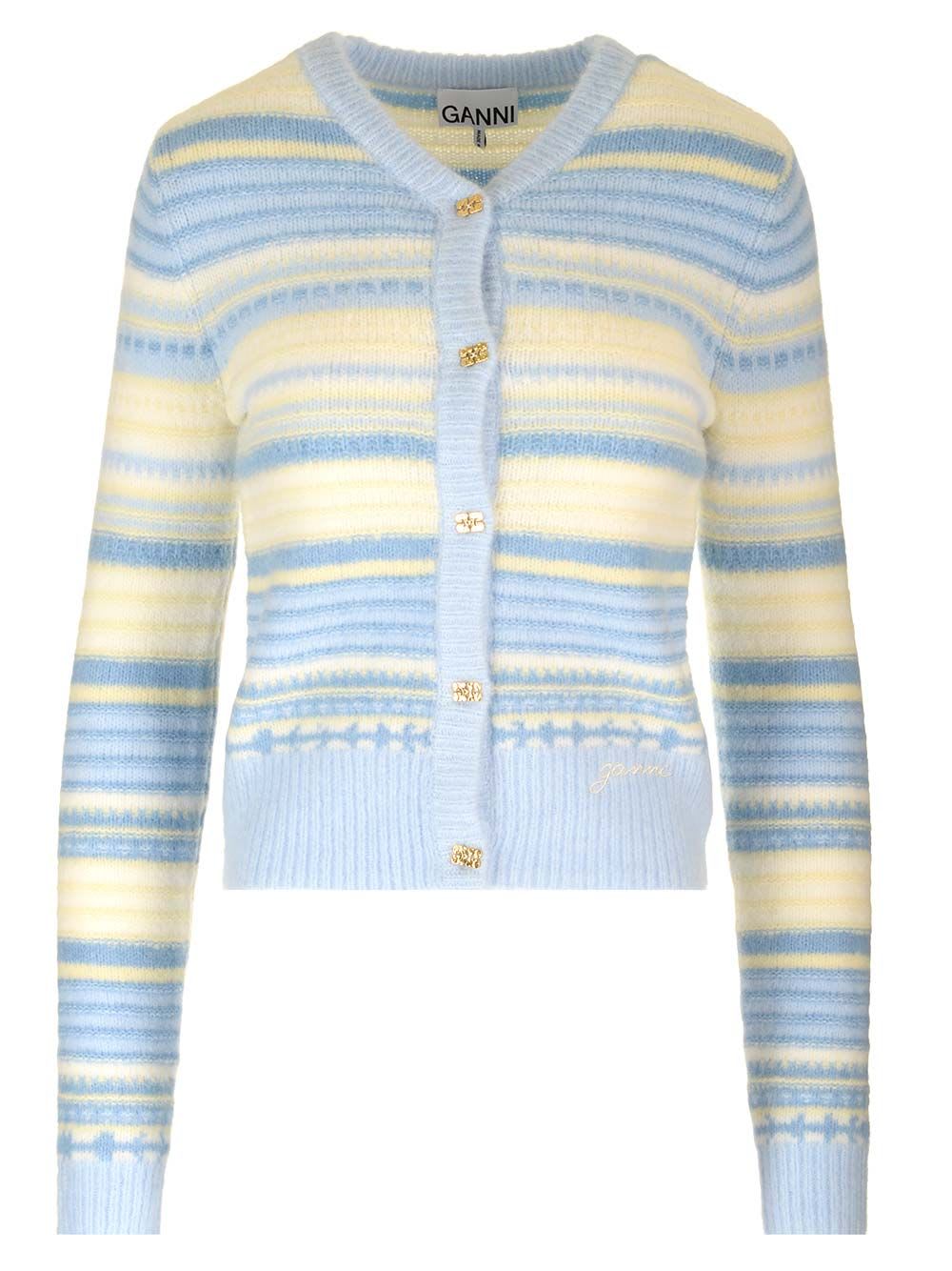 Shop Ganni Wool Cardigan In Clear Blue