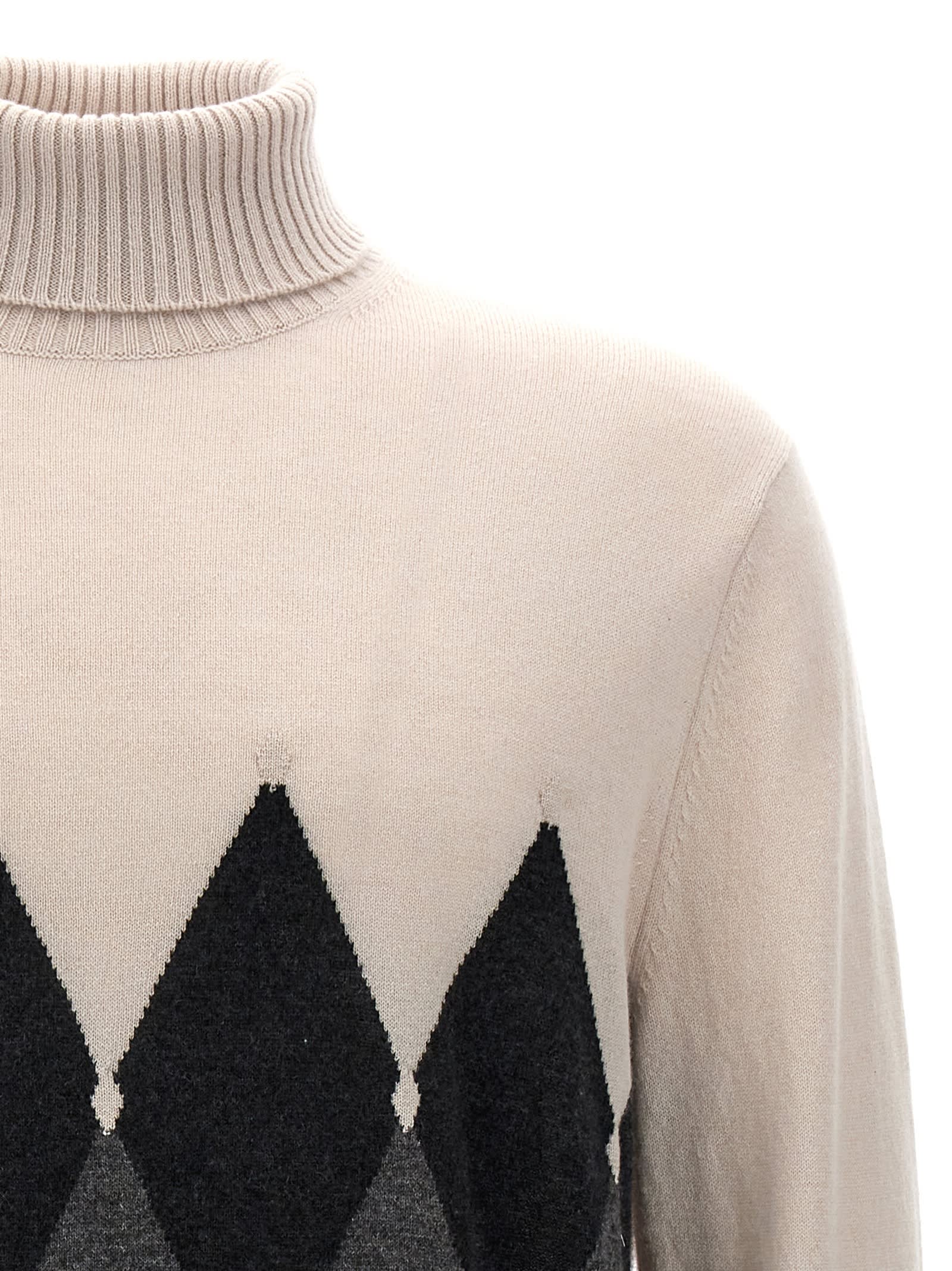 Shop Ballantyne Argyle Turtleneck Sweater In White