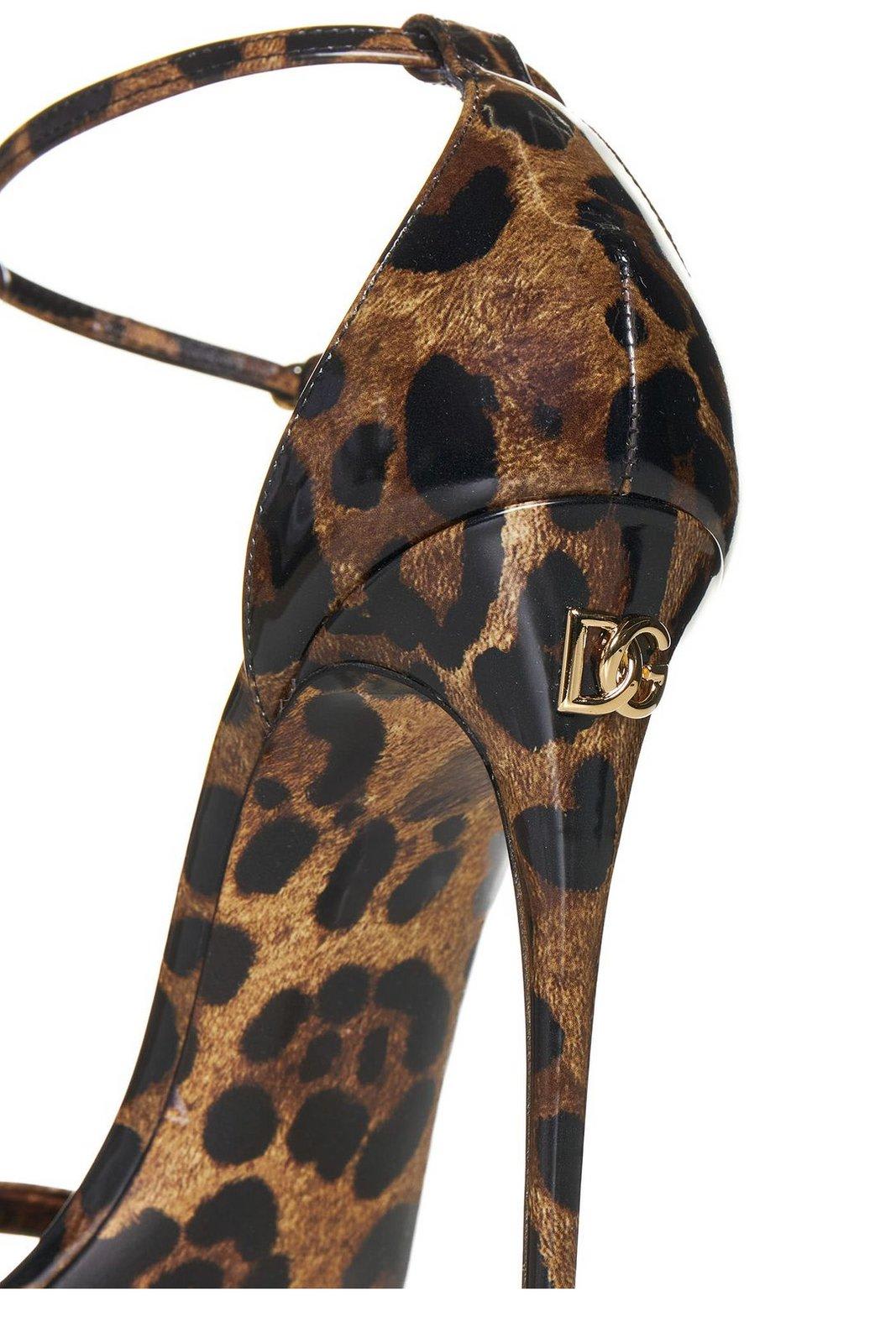 Shop Dolce & Gabbana Leopard Printed Ankle Strap Sandals In Leo (brown)