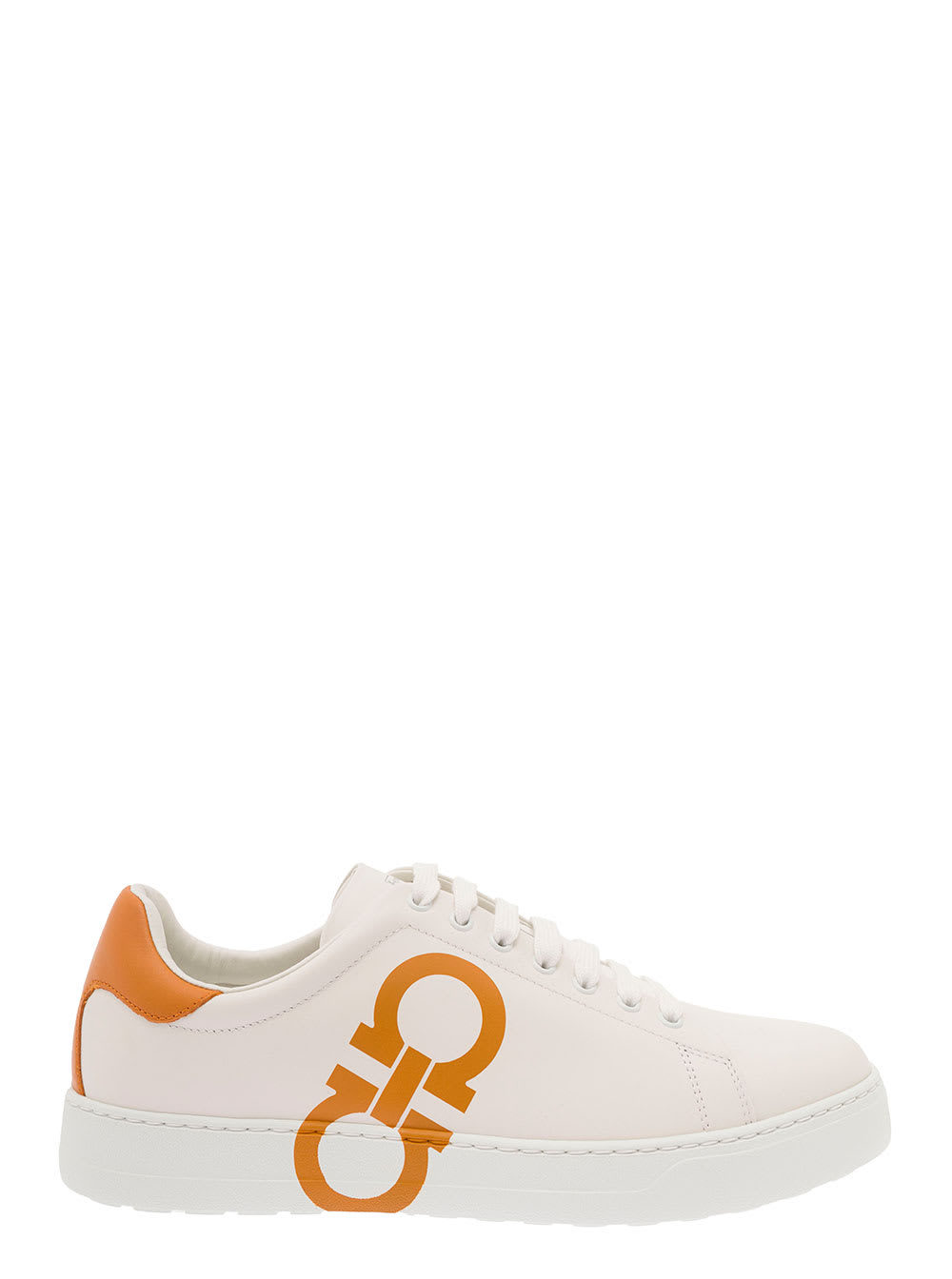 White Low Top Sneakers With Gancini Logo Print In Leather Man