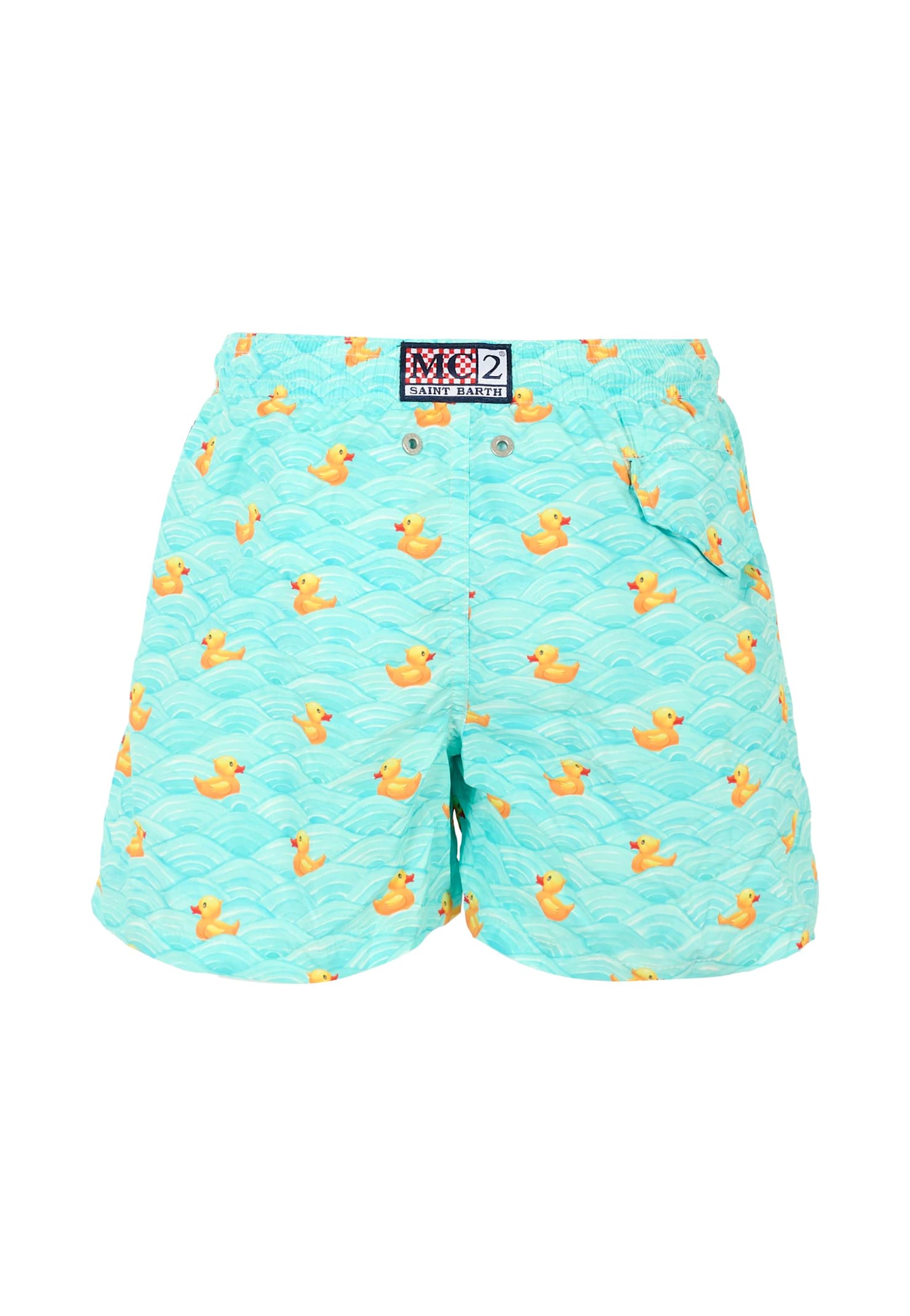 Mc2 Saint Barth Light Blue Beach Boxer For Boy With Logo In Multi