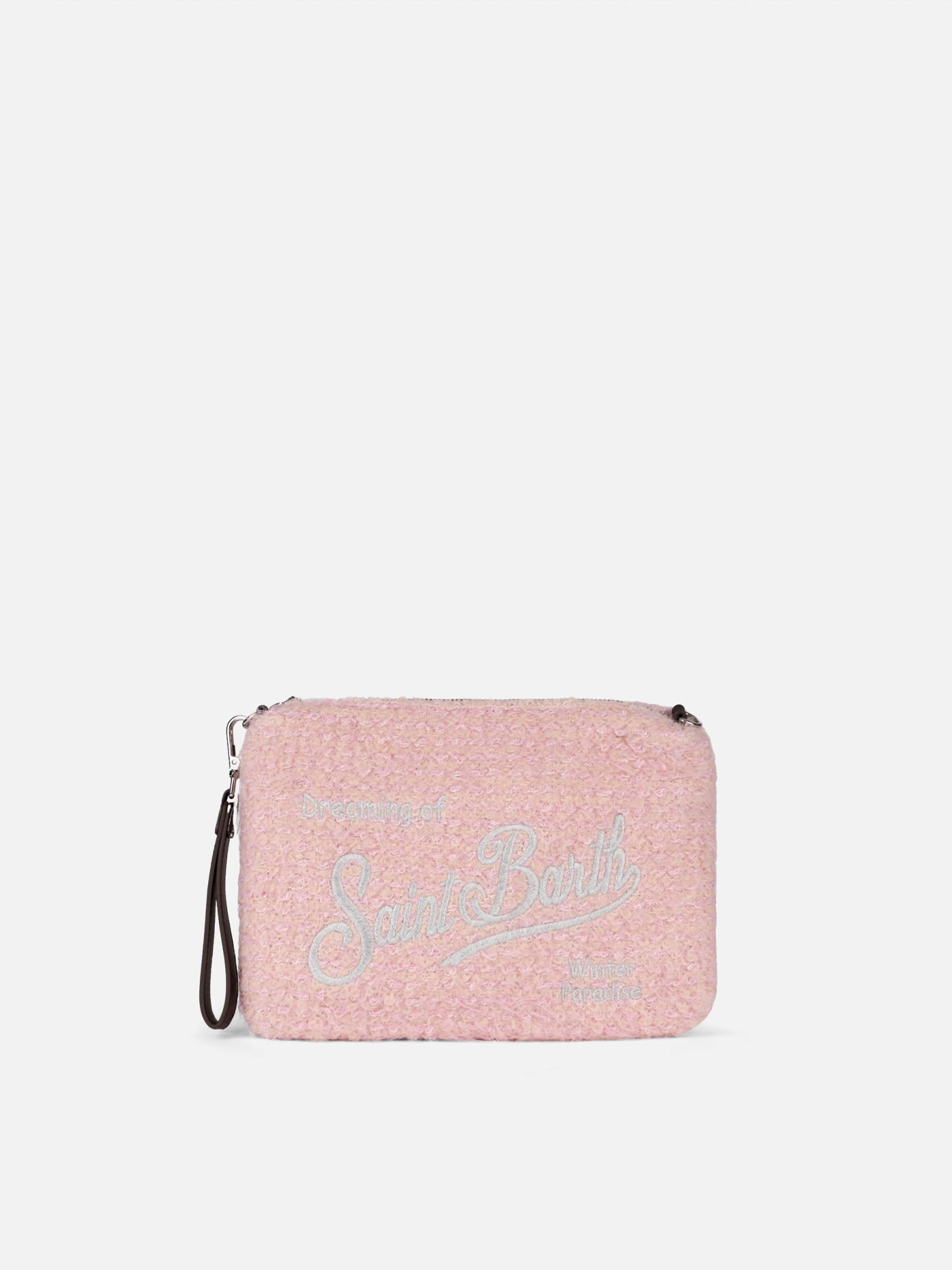 Shop Mc2 Saint Barth Parisienne Pink Knit Boucle Cross-body Pouch Bag