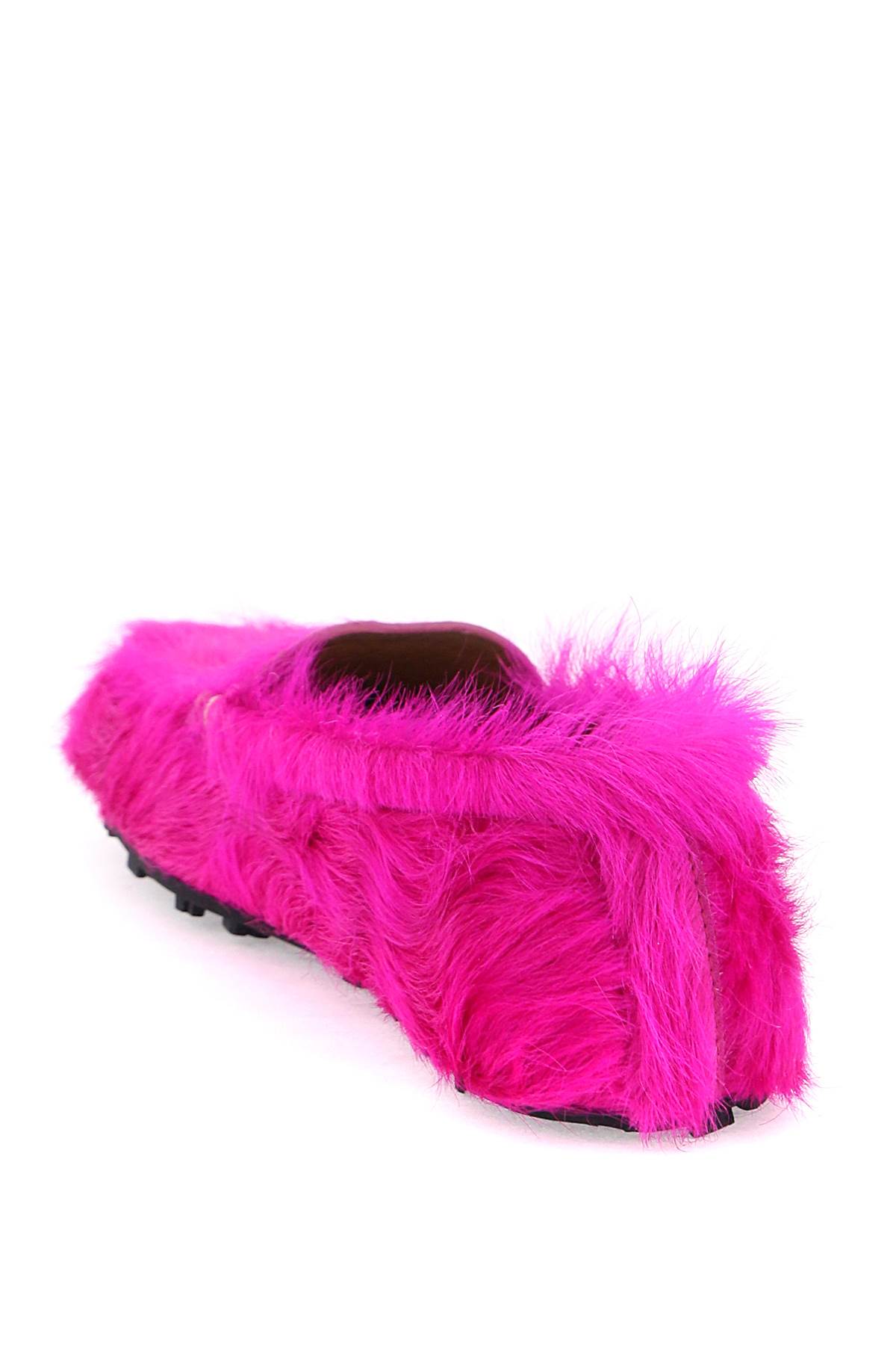 Shop Marni Long-haired Leather Moccasins In In Fuxia (fuchsia)