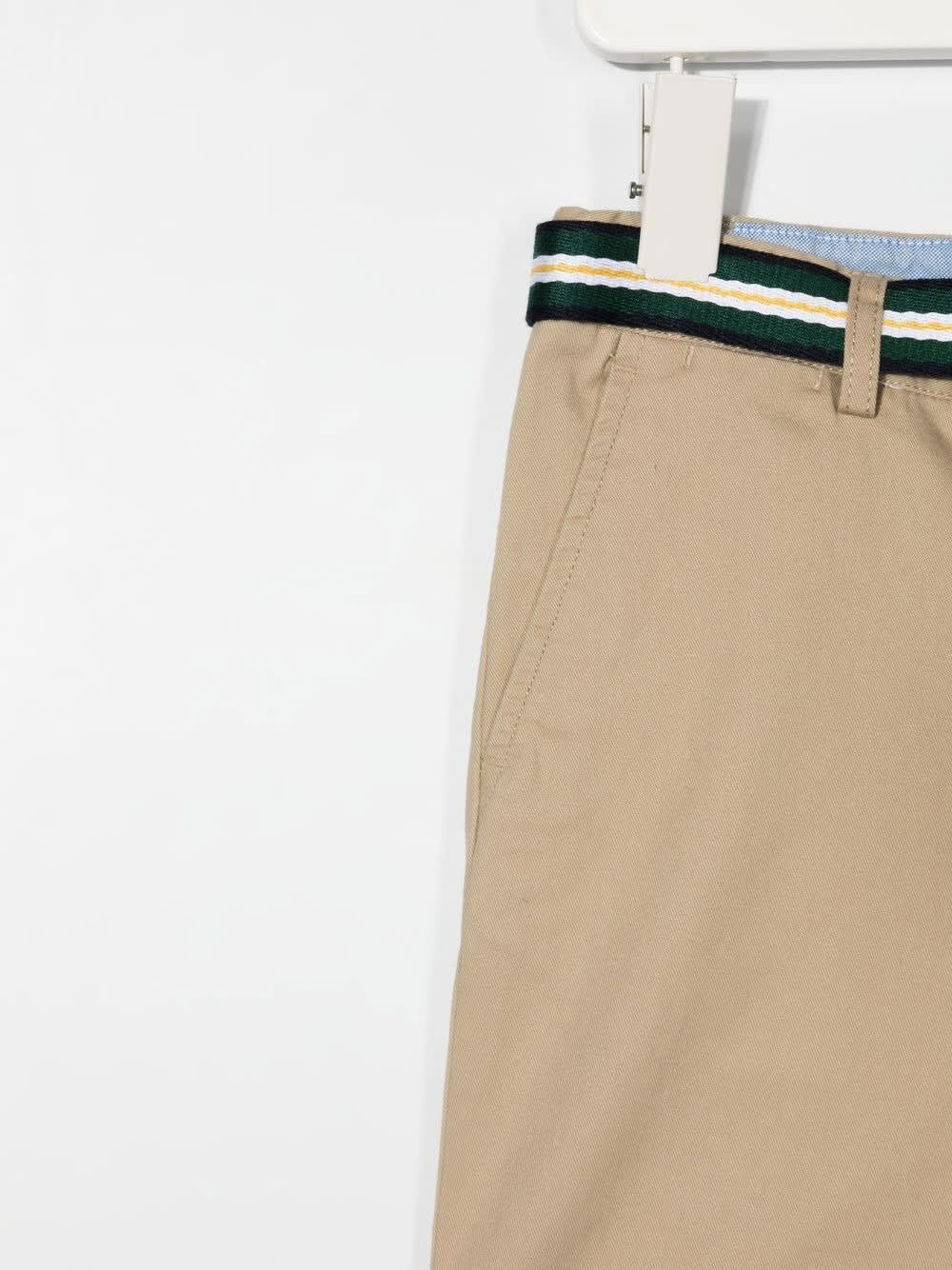 Shop Ralph Lauren Shorts In Beige Stretch Chino With Belt In Beige/khaki