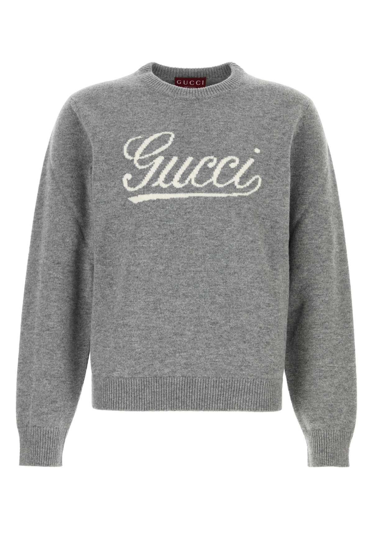 Shop Gucci Grey Wool Sweater In Greywhite