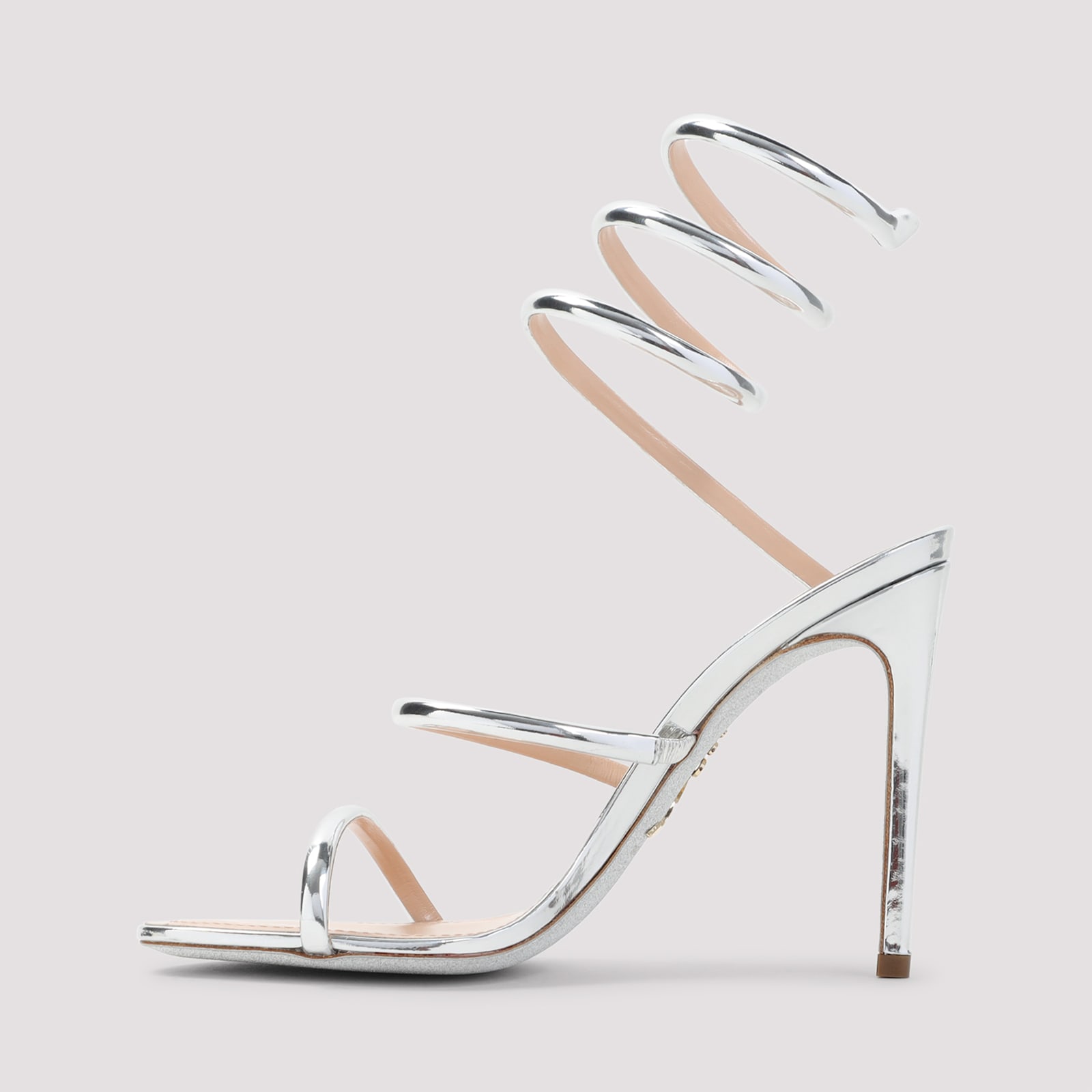 René Caovilla Silver Open Toe Heels In Silver