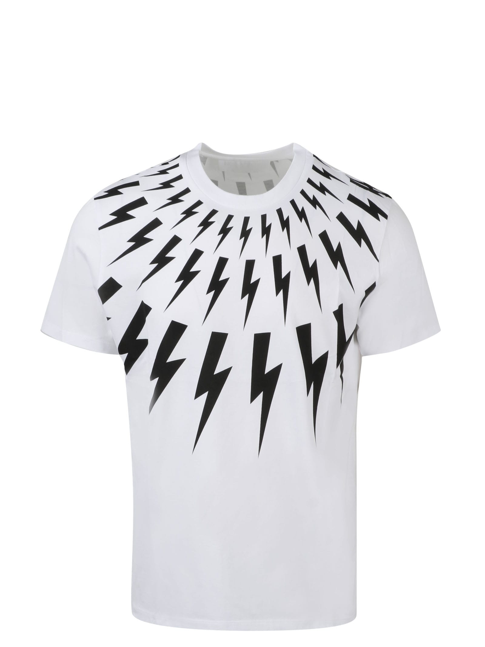 Shop Neil Barrett Fair-isle Thunderbolt T-shirt In White