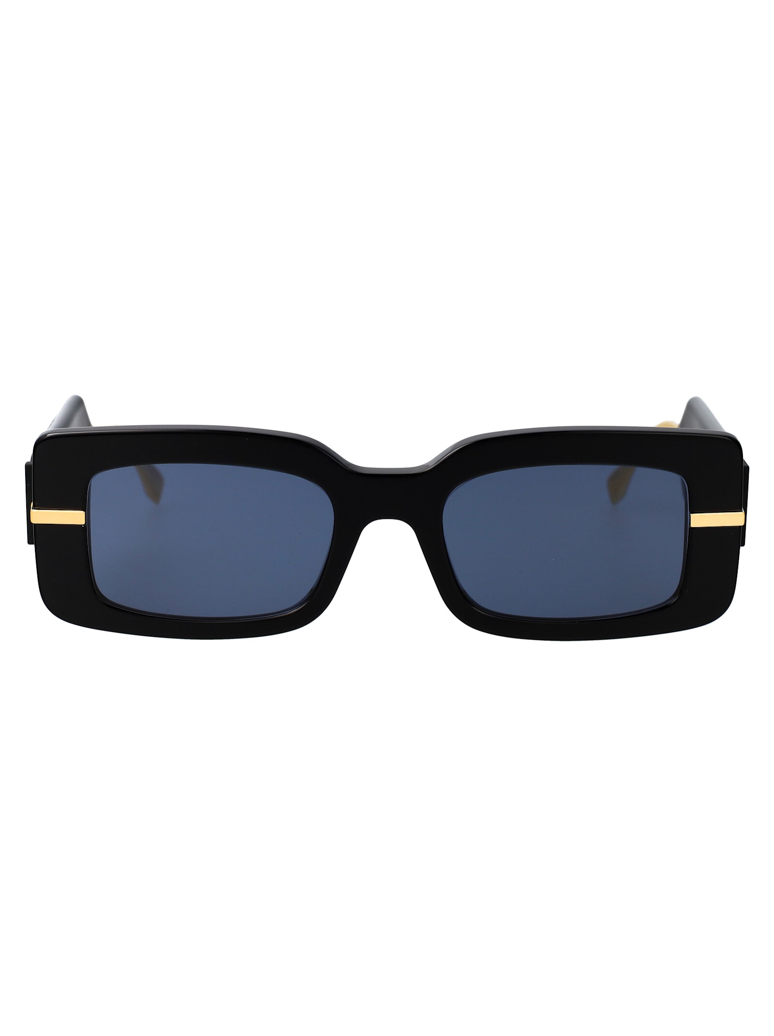 Shop Fendi Graphy Sunglasses In 01v Shiny Black / Blue