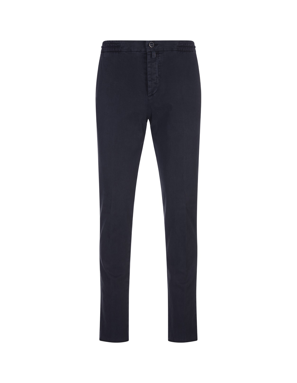 Shop Kiton Dark Blue Trousers With Elasticised Waistband