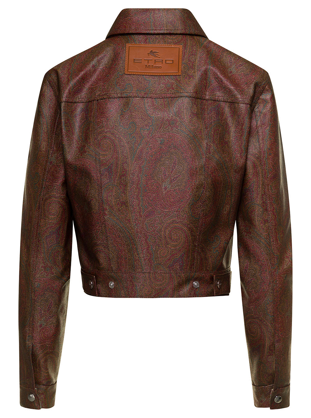 Etro Brown Short Jacket With Matt Grain Coated Paisley Jacquard Cotton Blend Woman