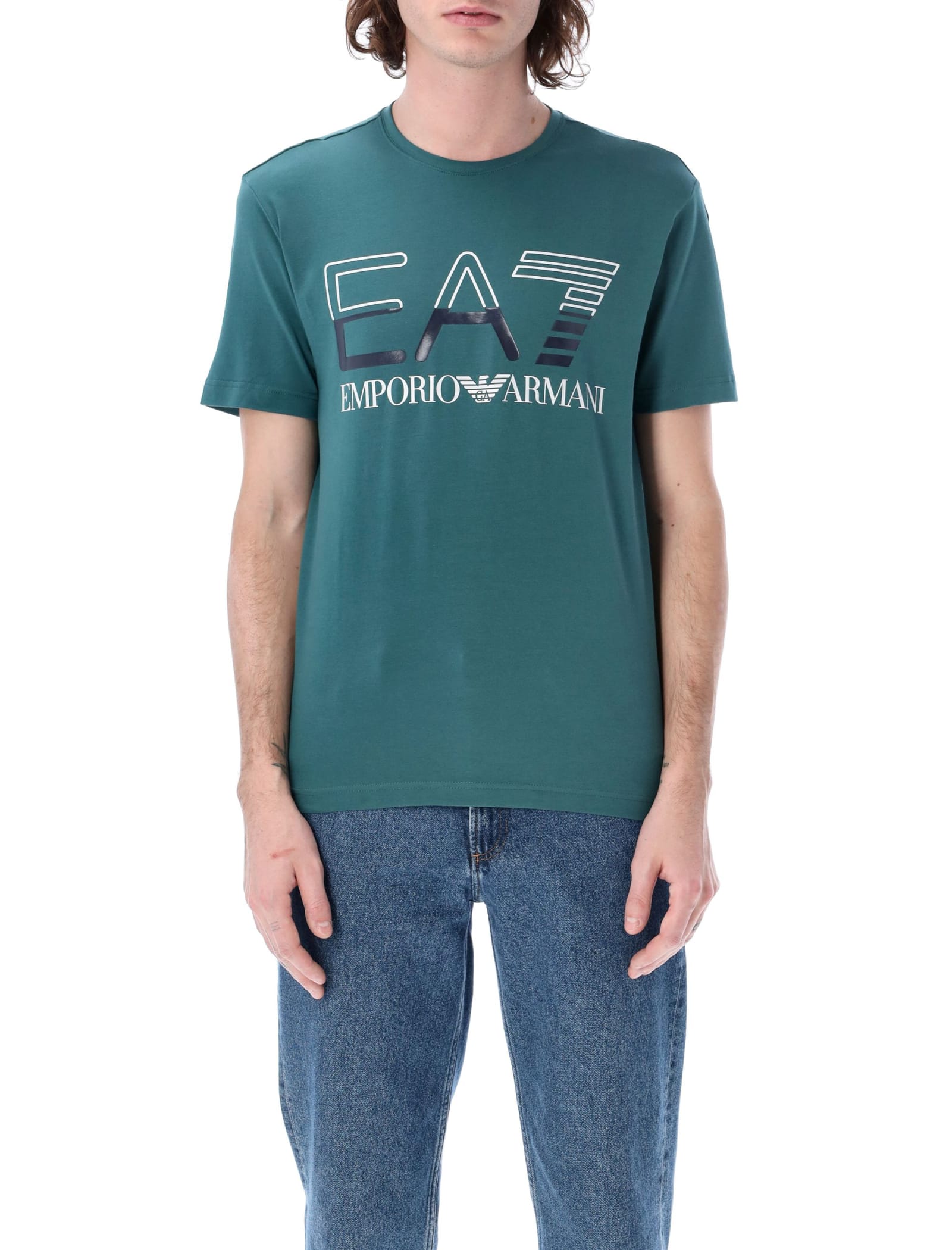 Ea7 Logo Series Stretch Cotton-jersey T-shirt In Mediterranea
