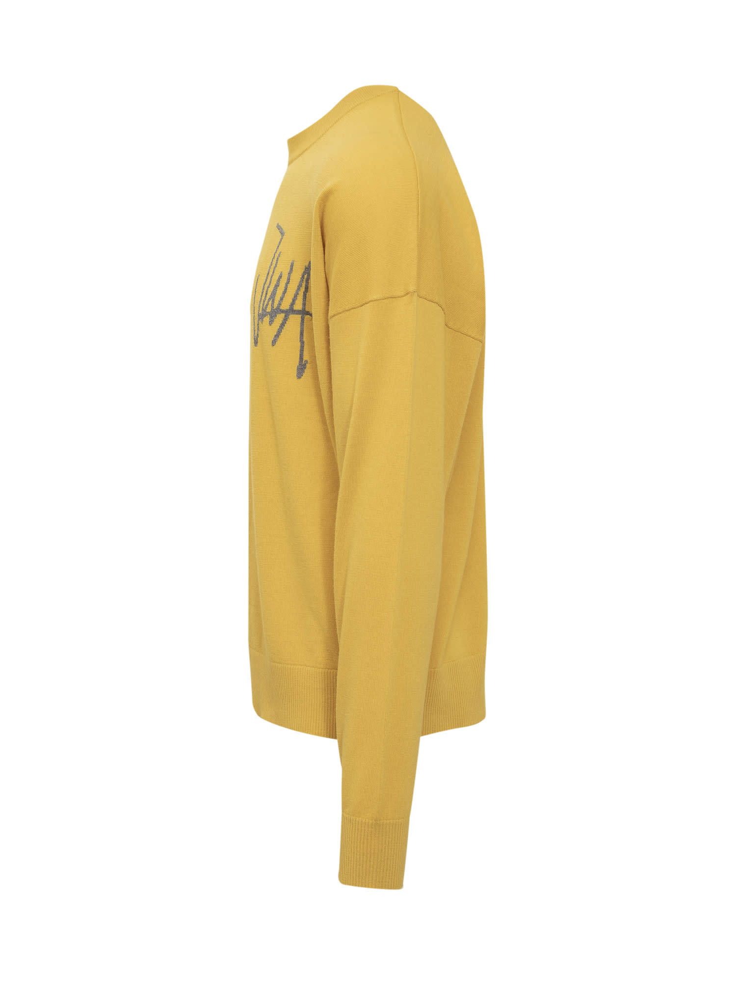 Jw Anderson Wool Crewneck Sweater Long Sleeves In Yellow/grey Melange