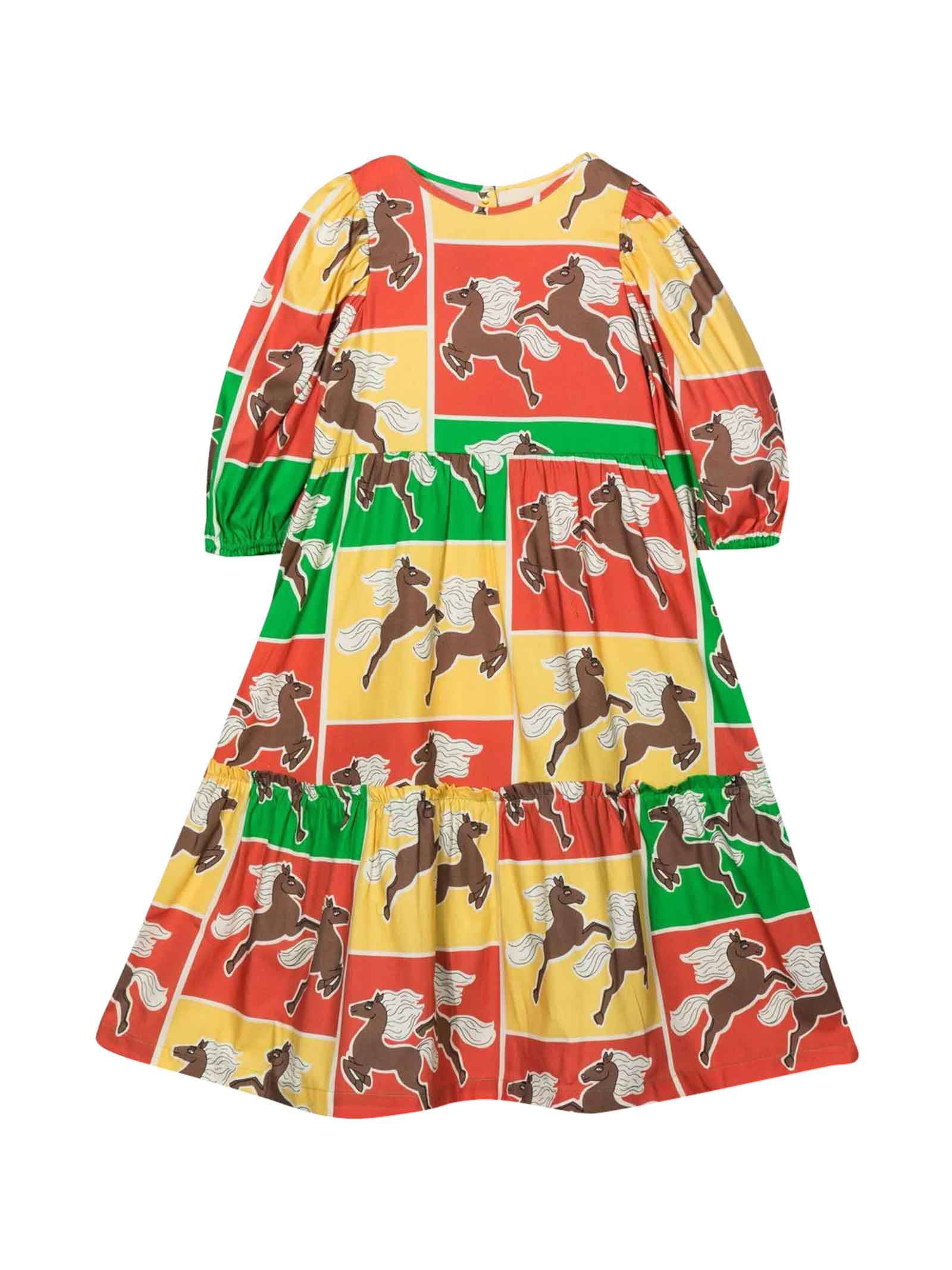 Mini Rodini Embroidered Colour-block Dress In Multicolor