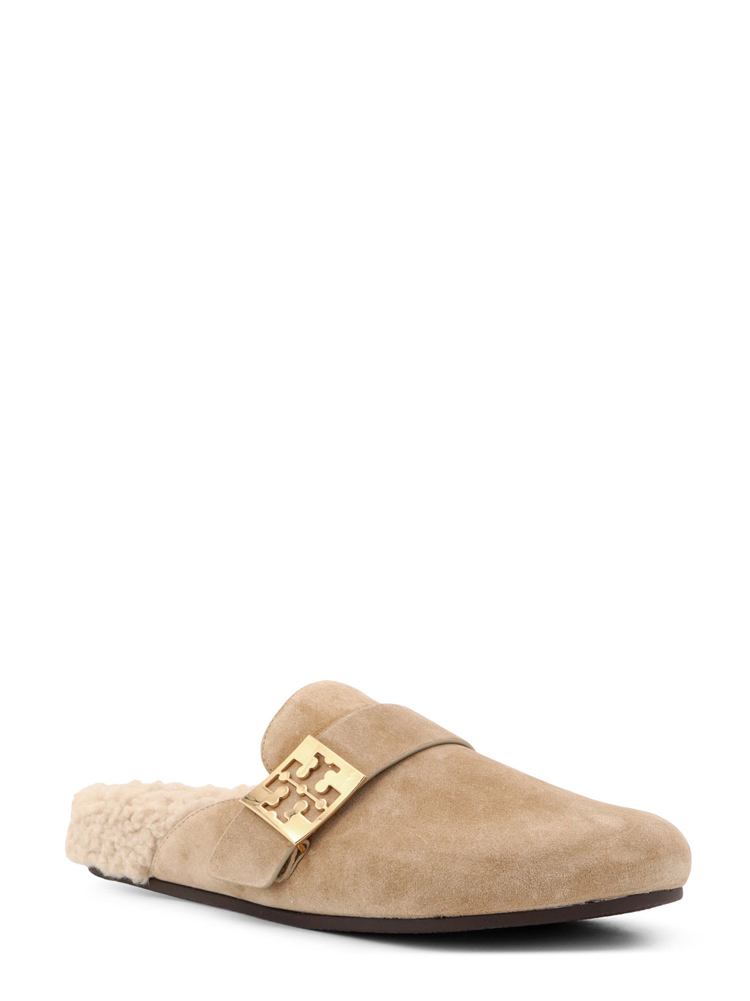 Tory Burch Mellow Suede Flat Mules In Beige