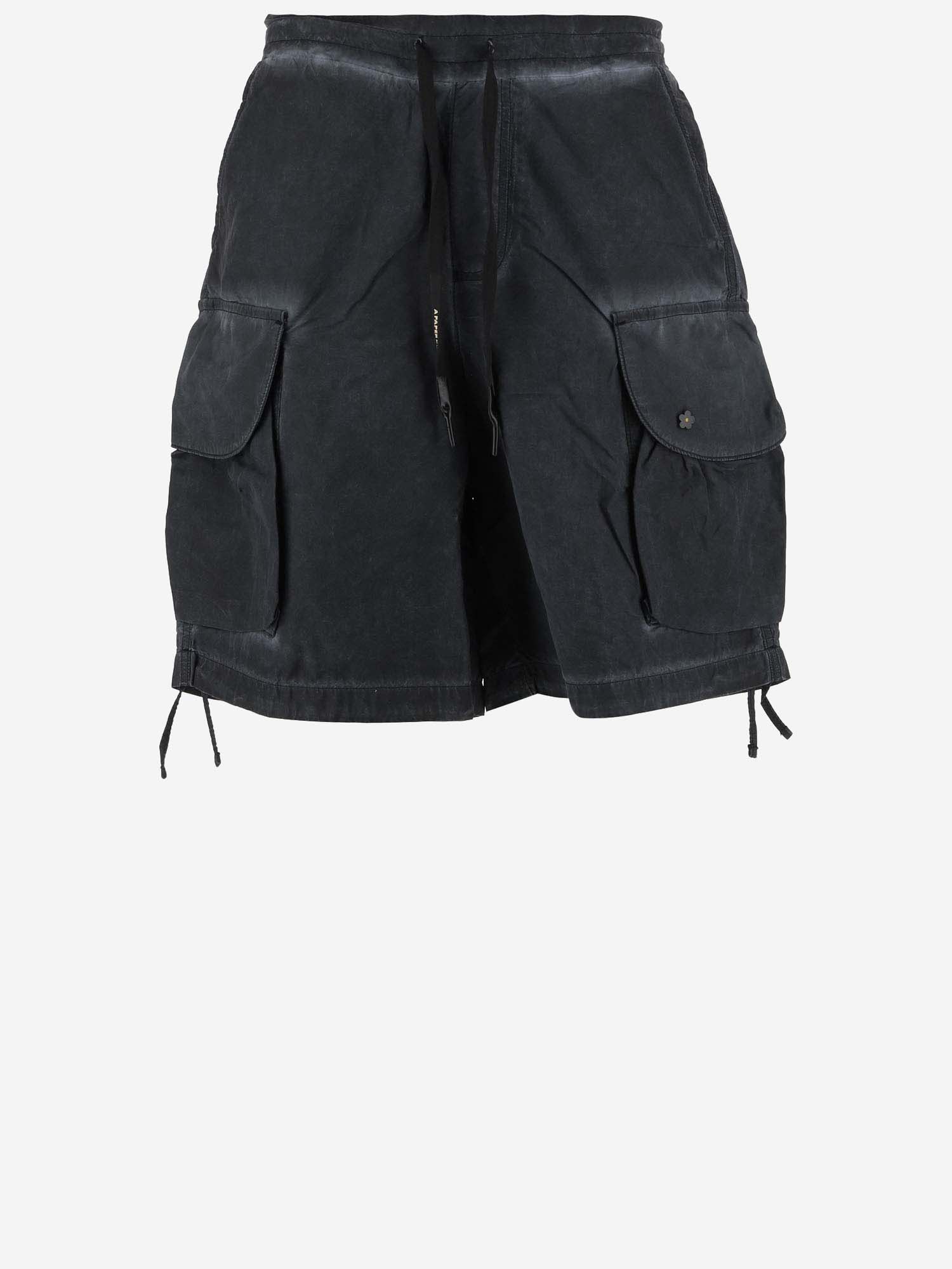 A Paper Kid Cotton Blend Cargo Shorts In Nero/black