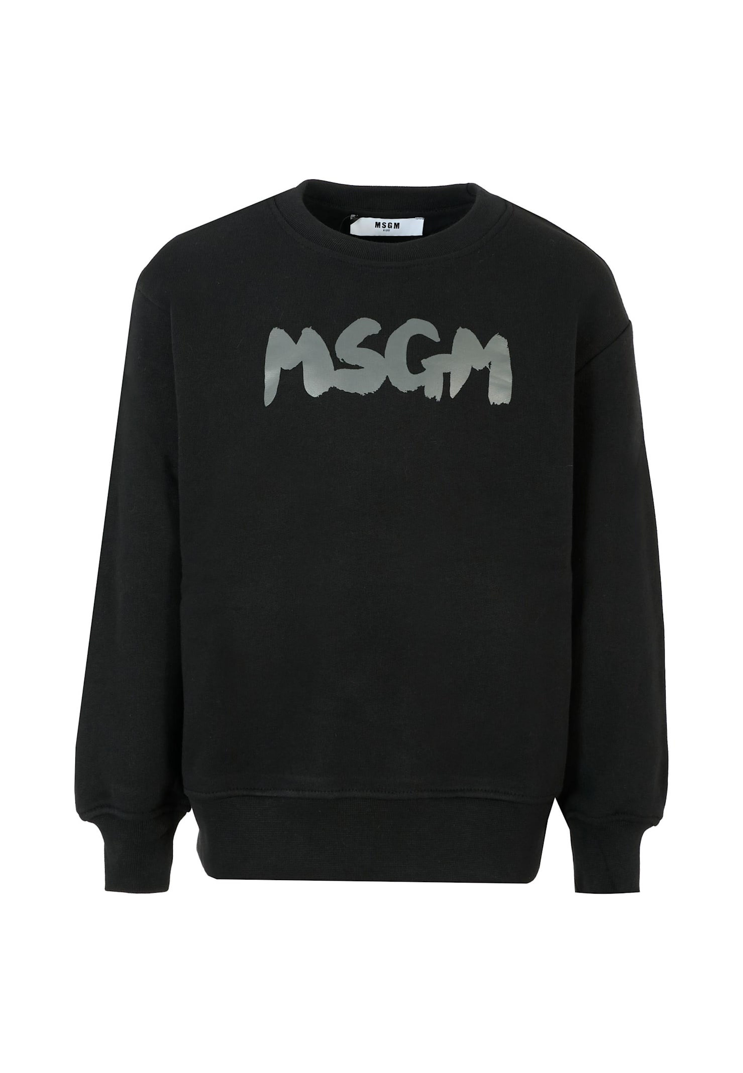 Msgm Black Sweatshirt For Kids With Grey Logo In Black