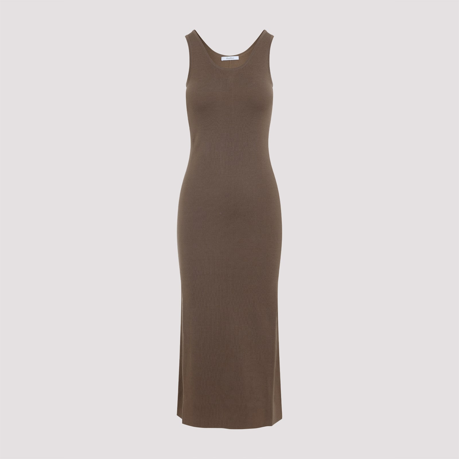 Max Mara Nut Brown Virgin Wool Aceri Knit Long Dress In Green