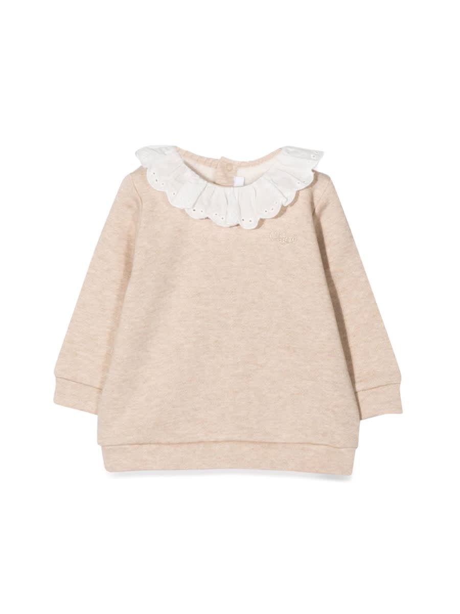 Shop Chloé Collared Sweatshirt In Beige
