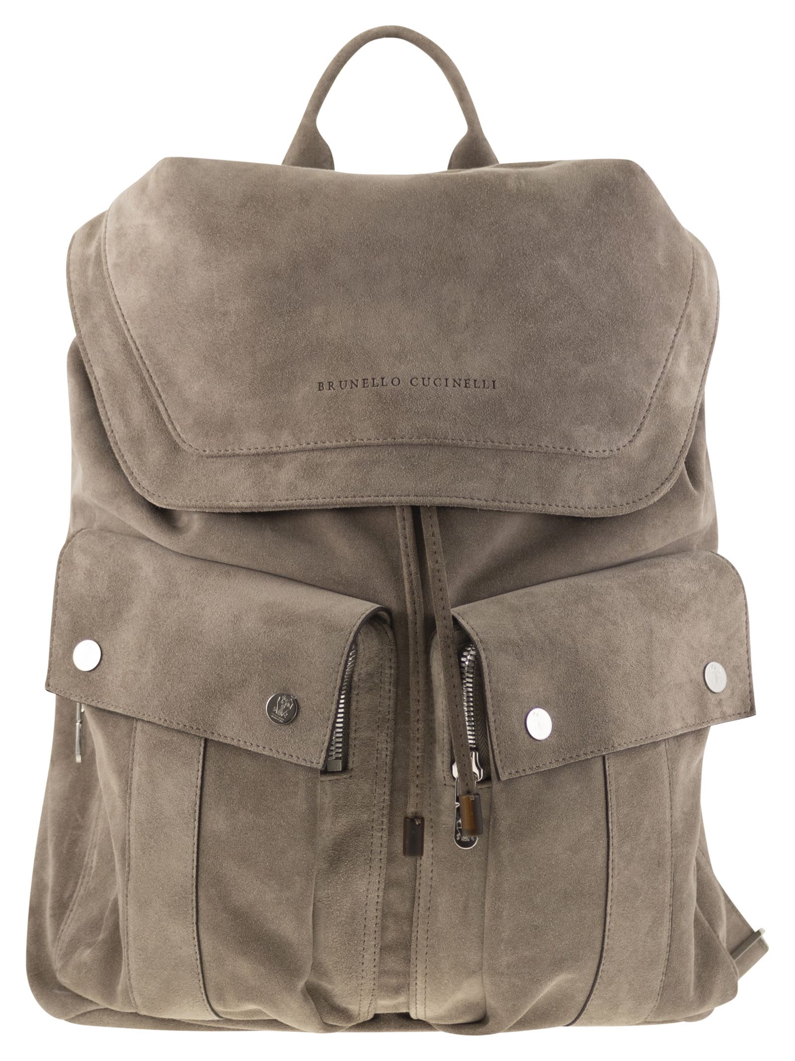 Shop Brunello Cucinelli Suede Backpack In Turtledove