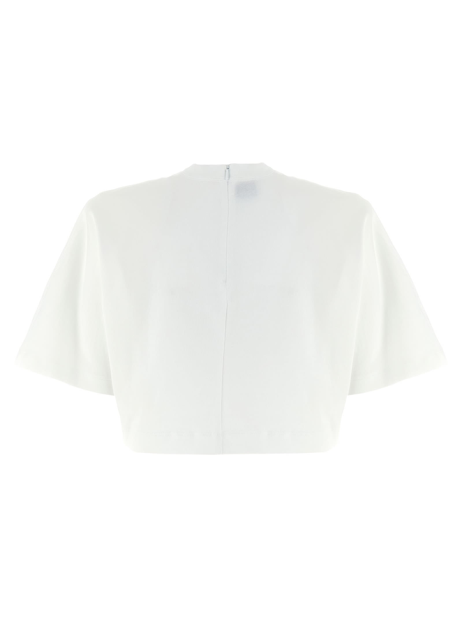 Pinko Short-sleeved Crop Top With Padded Shoulders In White