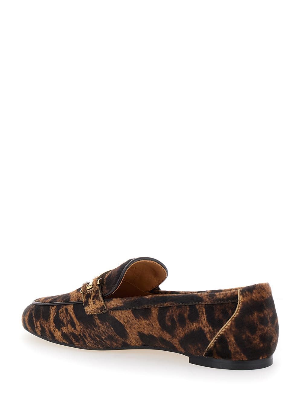 Tod's Brown Loafers With Logo Plaque On The Front And All-over Leopard Motif In Suede Woman