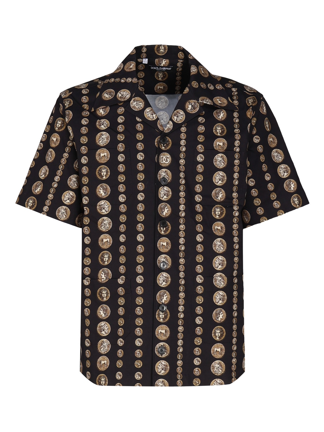 Shop Dolce & Gabbana Hawaii Drill Stretch Shirt With Coin Print In Black