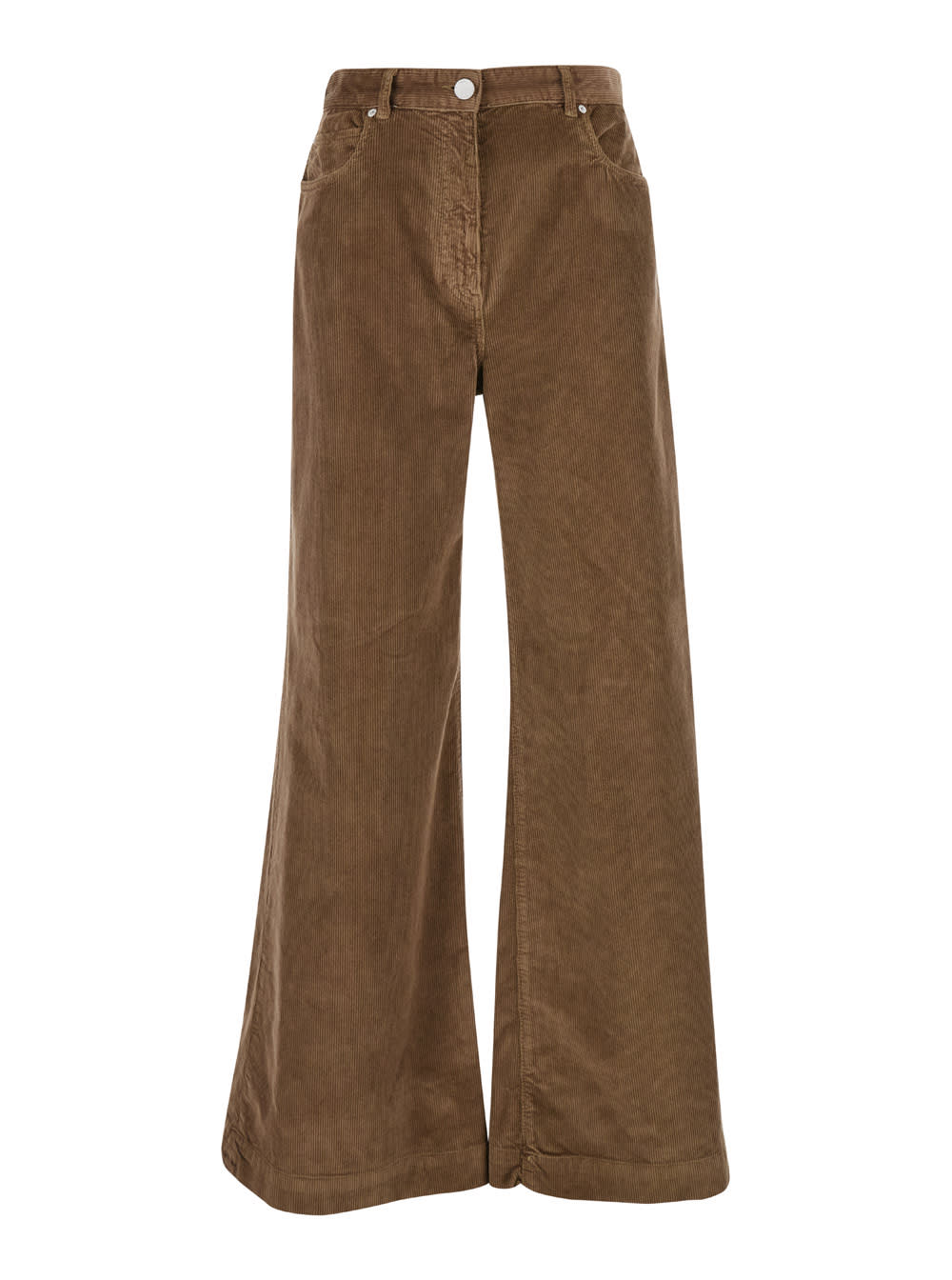 Shop Pinko Wendy Brown Five-pocket Pants In Courduroy Woman In Beige