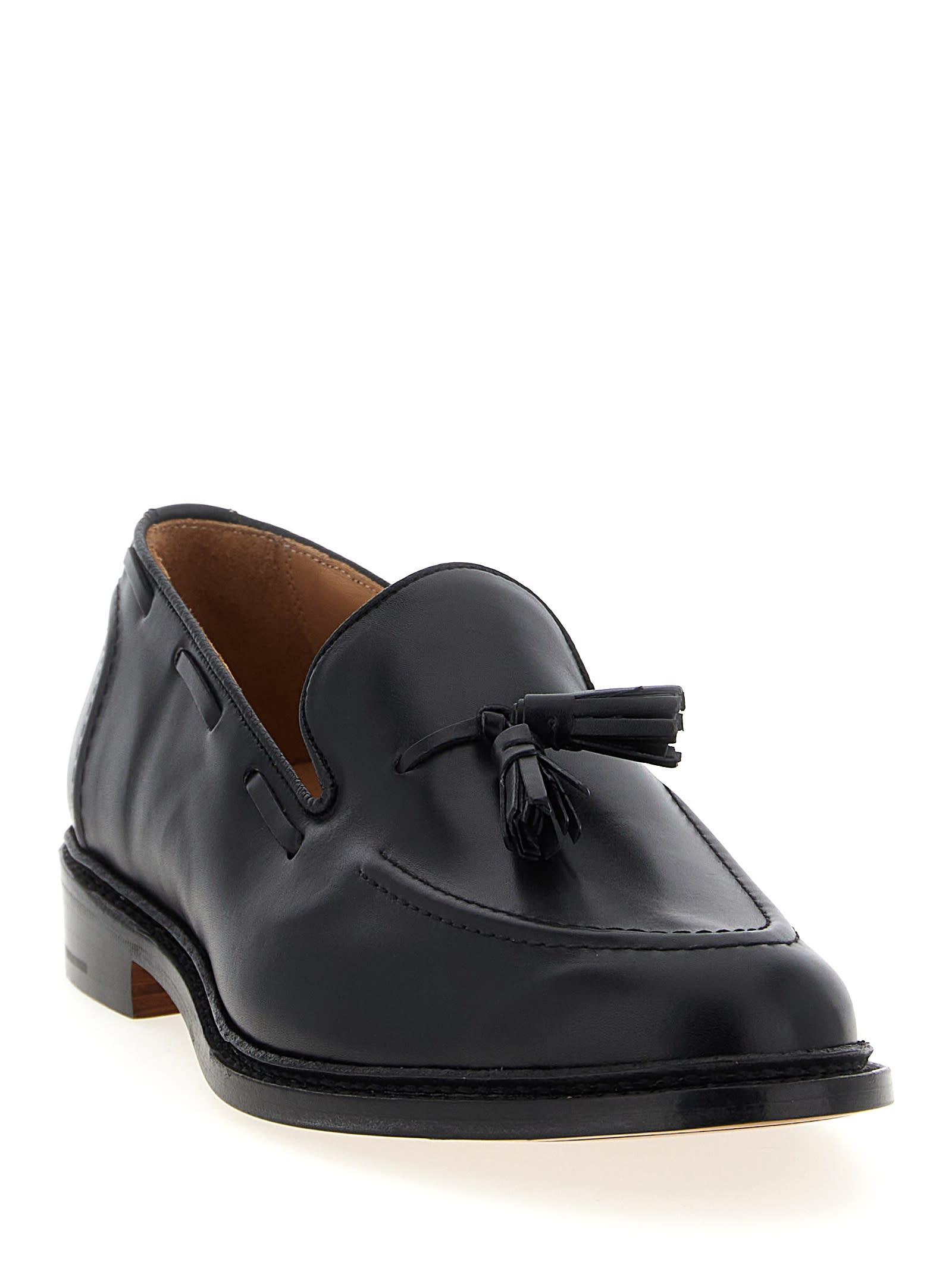 Tricker's Black Calf Leather Moccasin With Decorative Tassel In Black