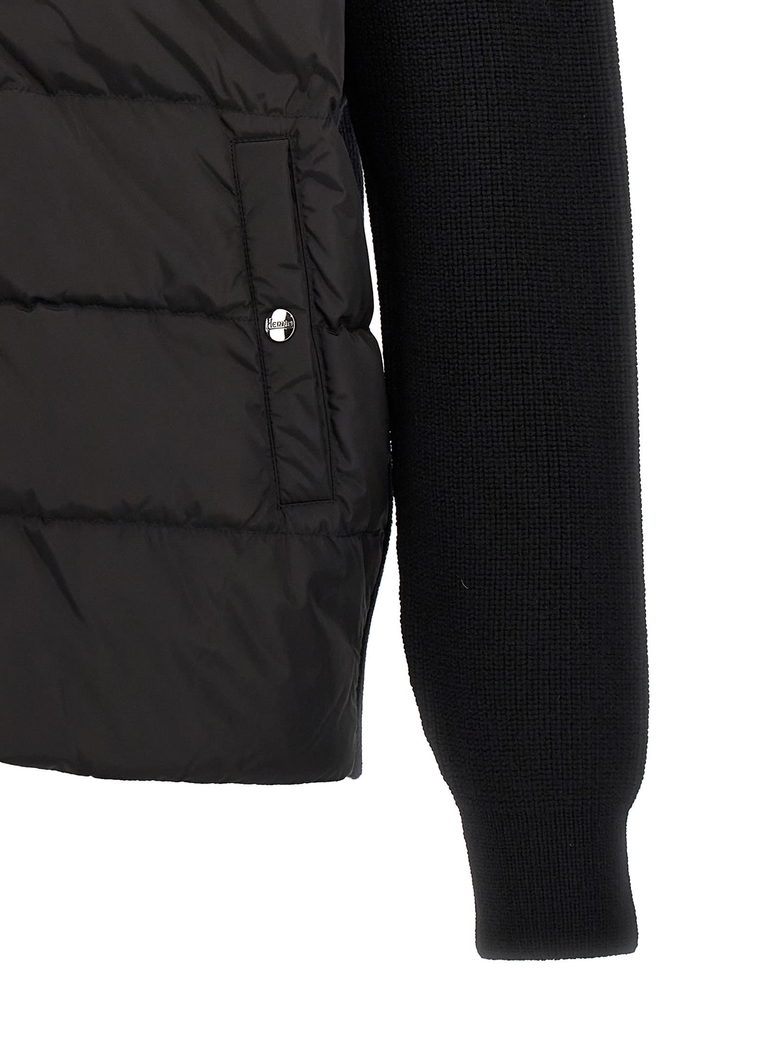 Herno Two-material Puffer Jacket In Black