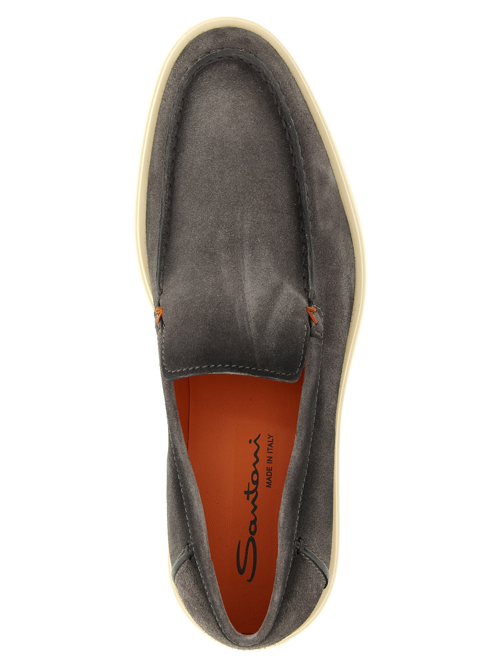 Santoni Suede Loafers With Round Toe And Contrast Sole In Brown