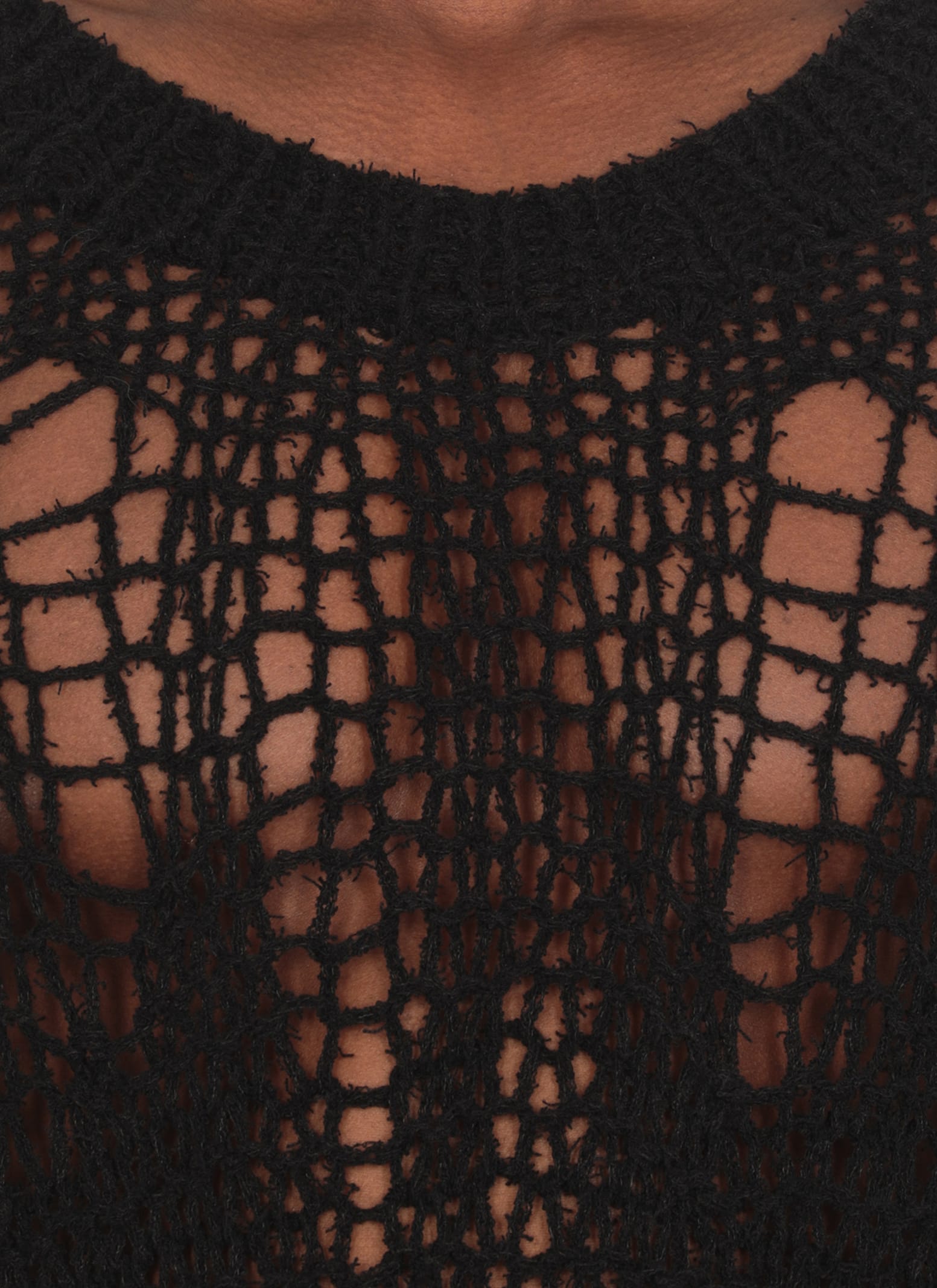 Yohji Yamamoto Long-sleeved Openwork Sweater In Black