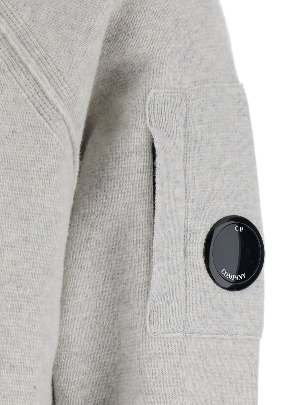 C.p. Company Grey Cardigan With Drawstring Hood And Logo Plaque On The Sleeve In Gray
