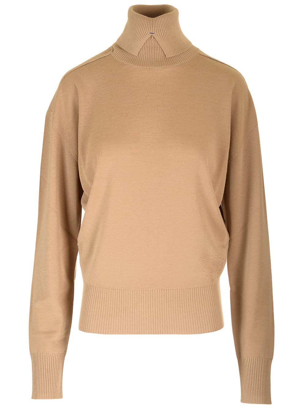 Shop Burberry Wool Turtleneck In Beige