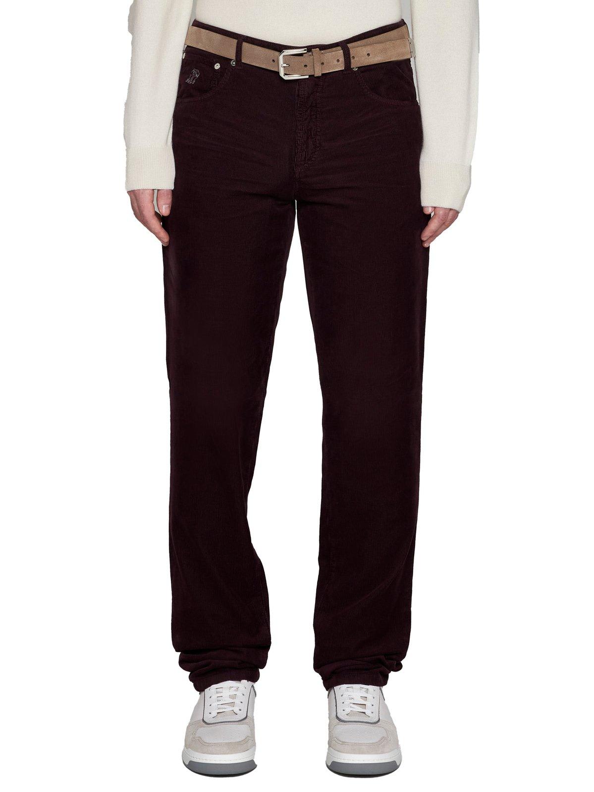 Shop Brunello Cucinelli Logo Embroidered Cropped Corduroy Pants In Violet