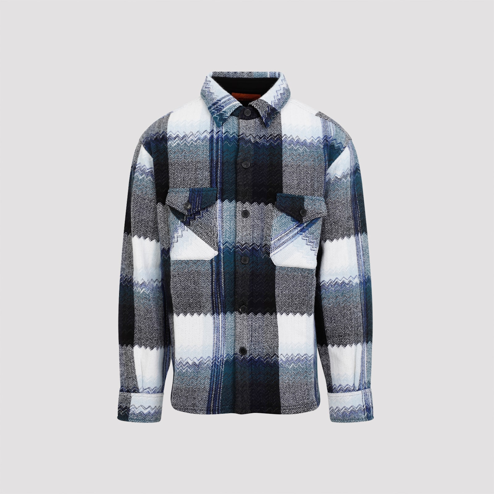 Shop Missoni Wool Overshirt In Gc Grey Blue Tones