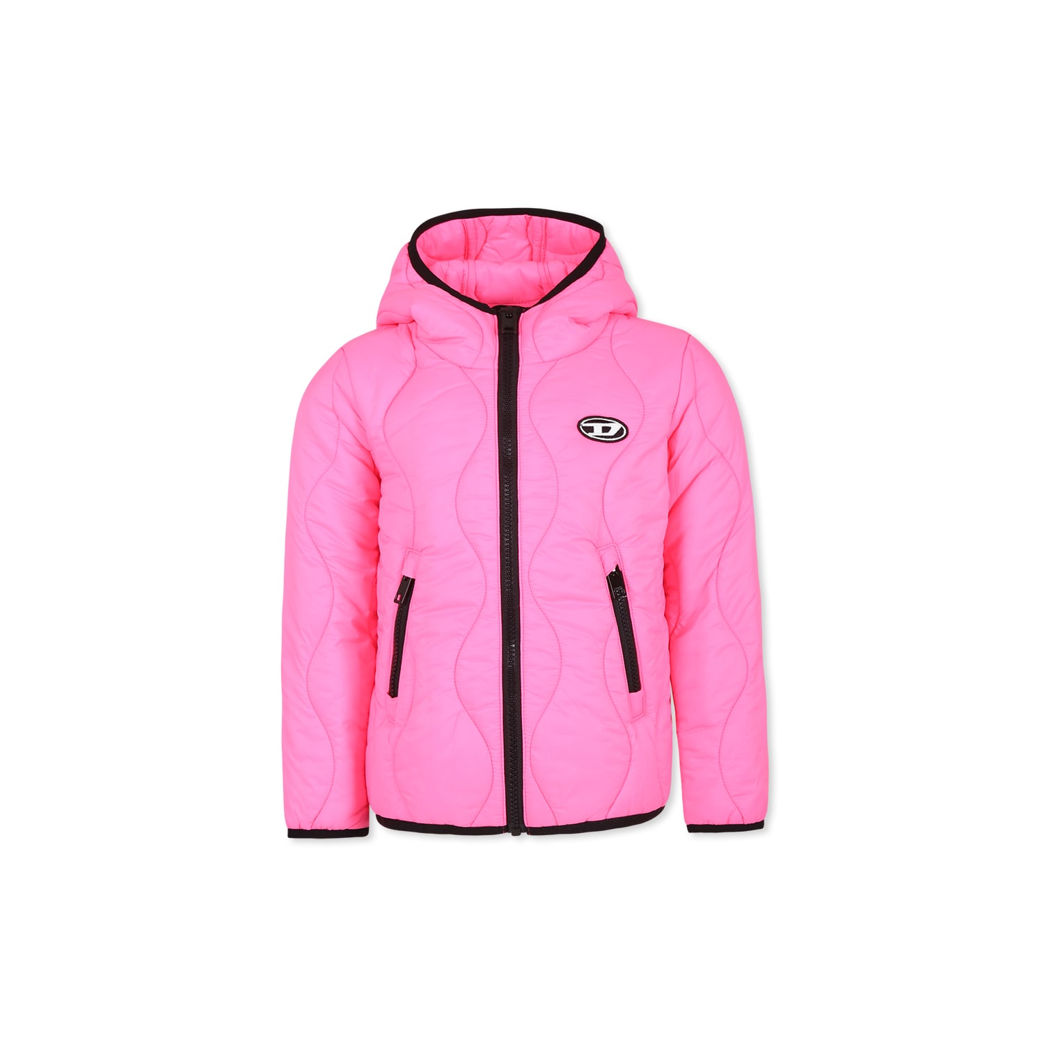 Shop Diesel Pink Down Jacket For Girl With Logo