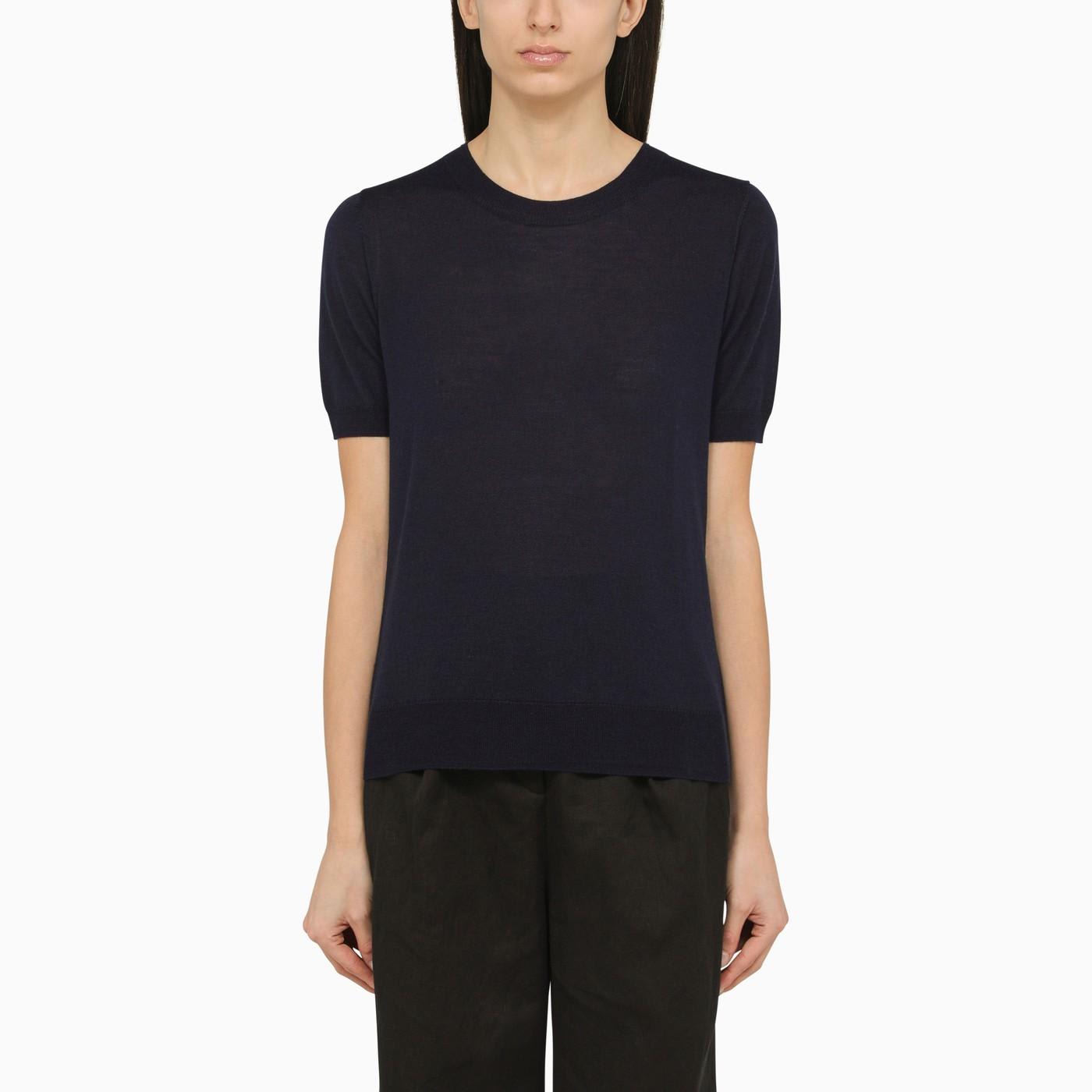 P.A.R.O.S.H BLUE WOOL AND CASHMERE SHORT-SLEEVED TOP
