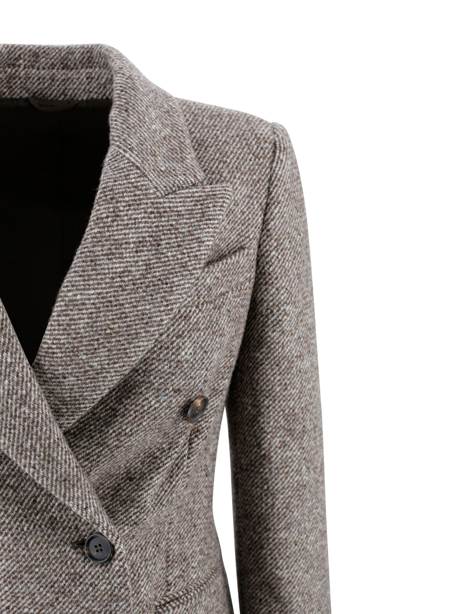 Brunello Cucinelli Tweed Double-breasted Blazer Featuring Side Pockets In Brown